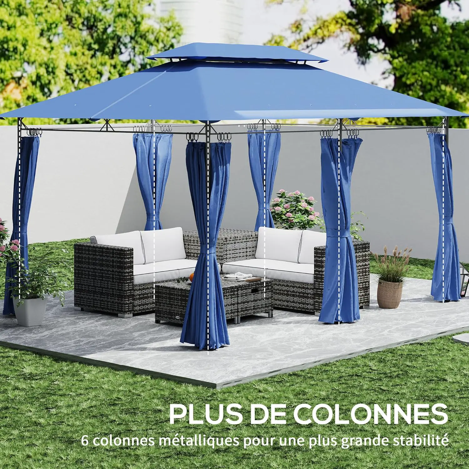 Tonnelle en métal bleu 3x4m vue 4