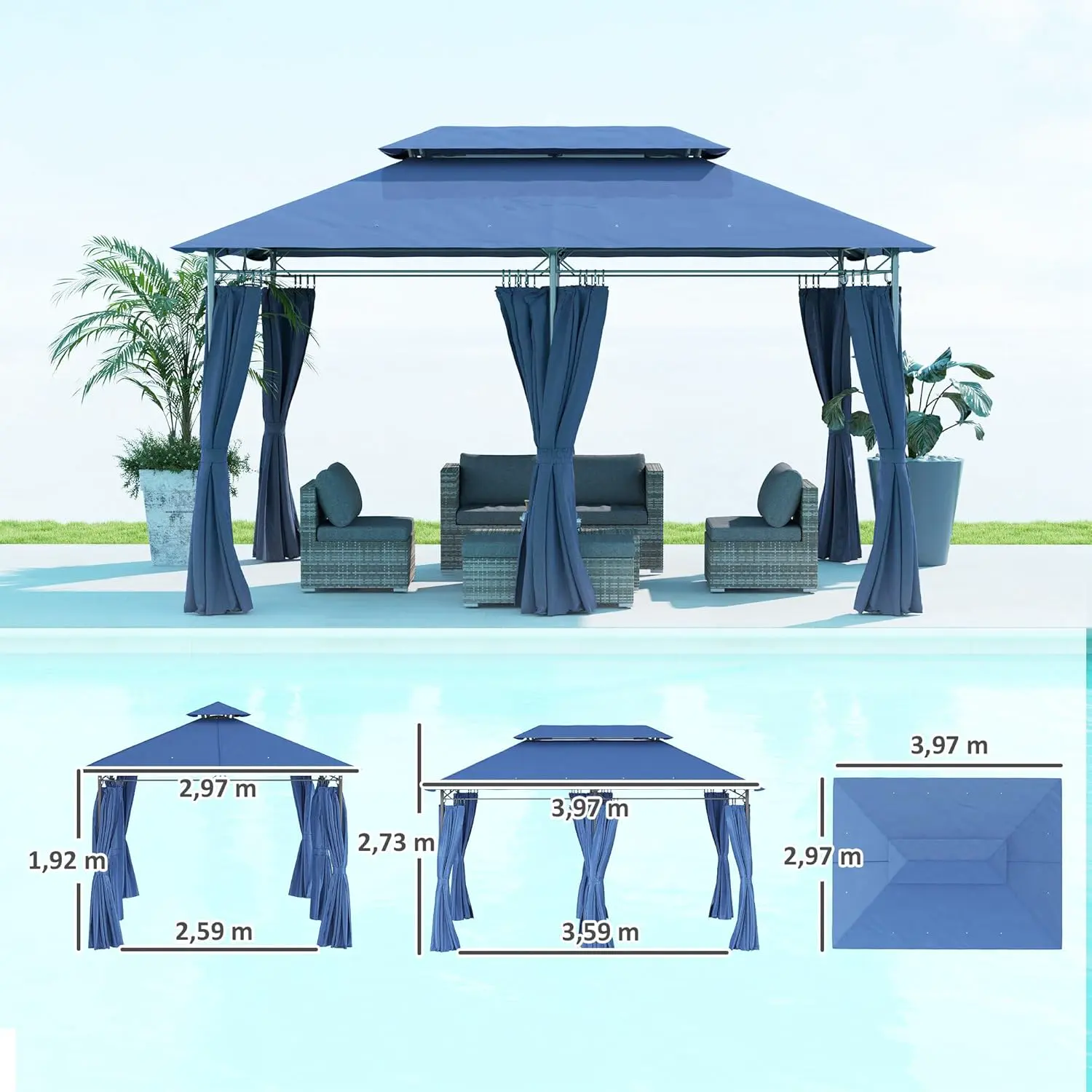 Tonnelle en métal bleu 3x4m vue 7