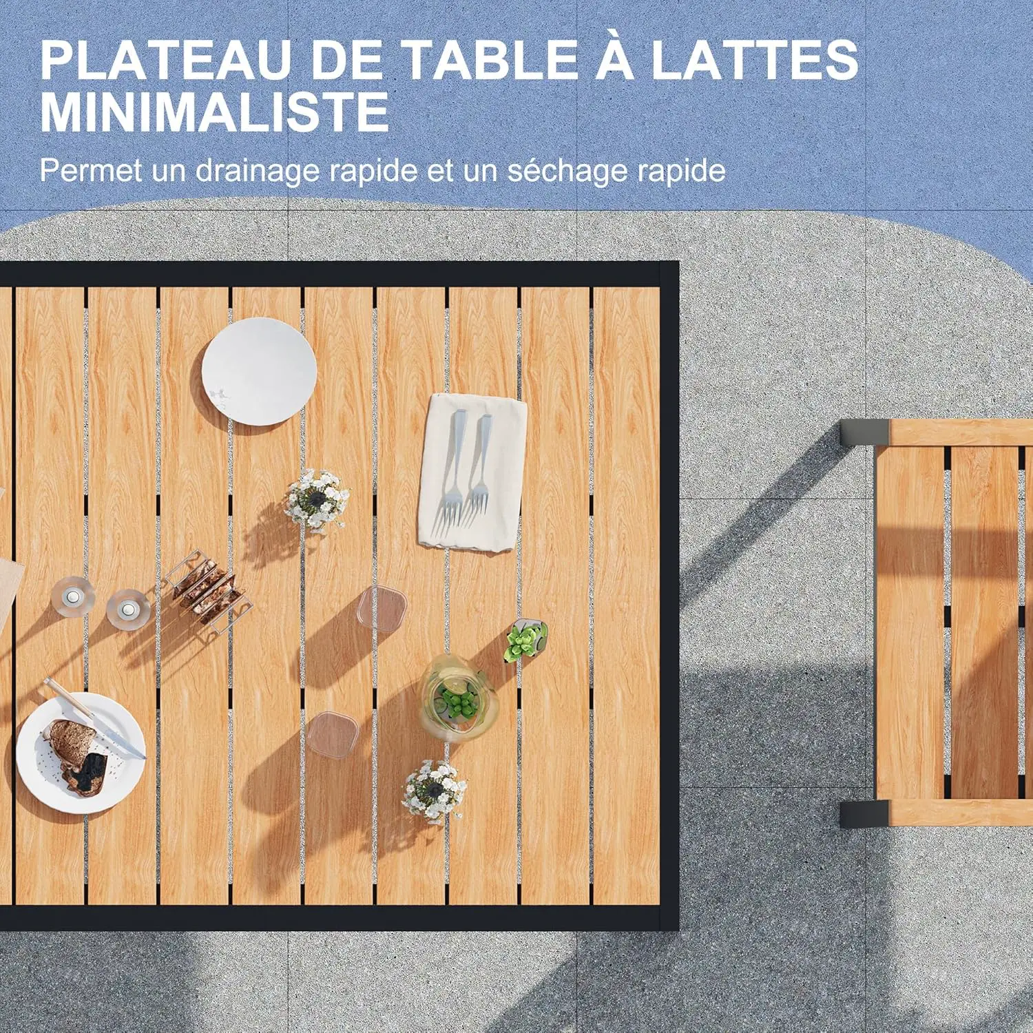 Table de jardin 6 places en aluminium naturel 80 x 72 cm vue 3