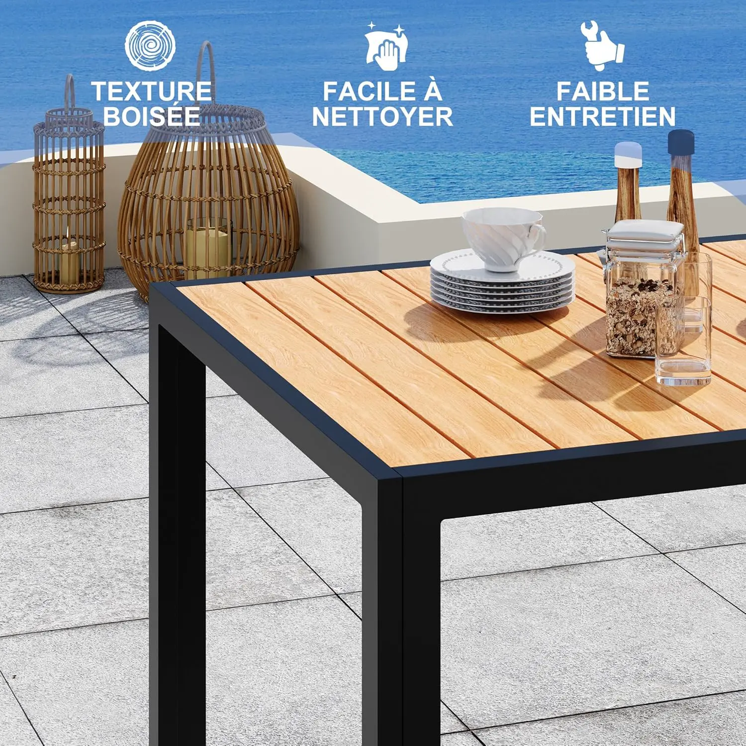 Table de jardin 6 places en aluminium naturel 80 x 72 cm vue 4