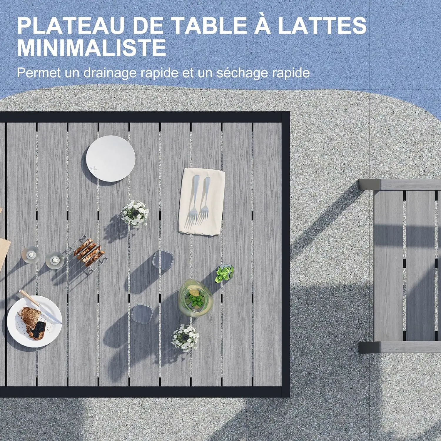 Table de jardin 8 places en aluminium gris 80 x 72 cm vue 3