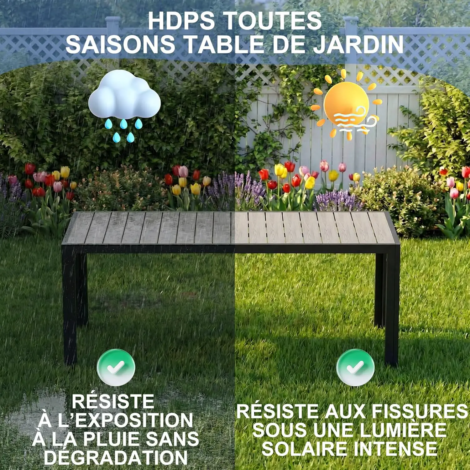 Table de jardin 8 places en aluminium gris 80 x 72 cm vue 5