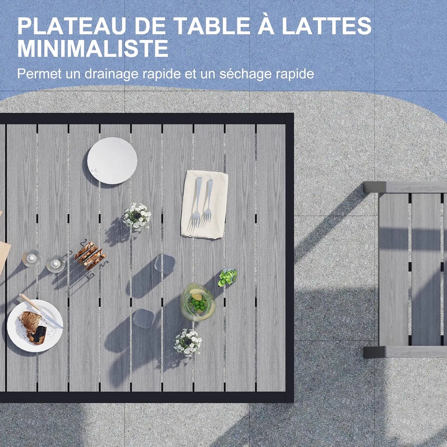 Table de jardin 6 places en aluminium gris 80 x 72 cm vue 3