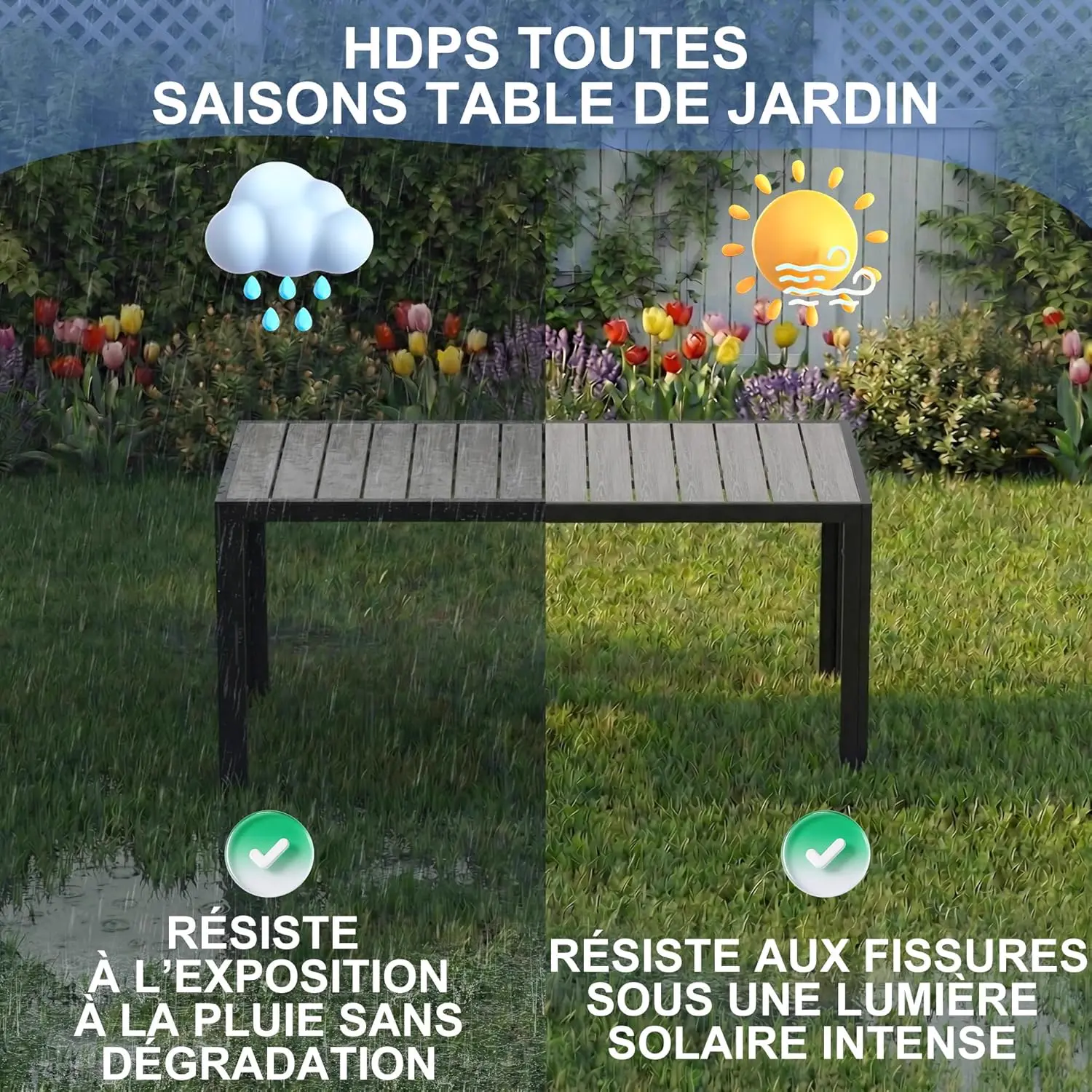 Table de jardin 6 places en aluminium gris 80 x 72 cm vue 5