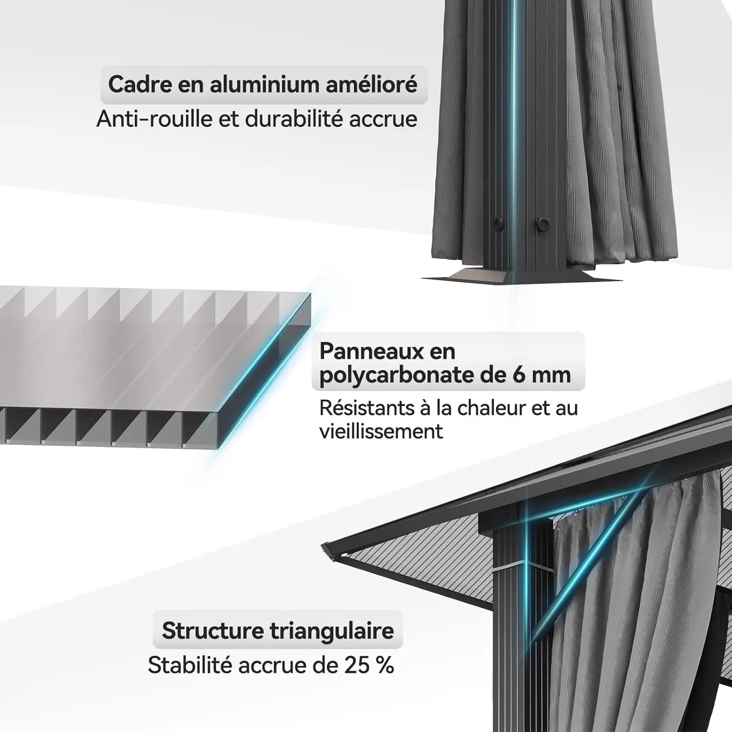 Pergola en aluminium 3 x 3 m vue 6