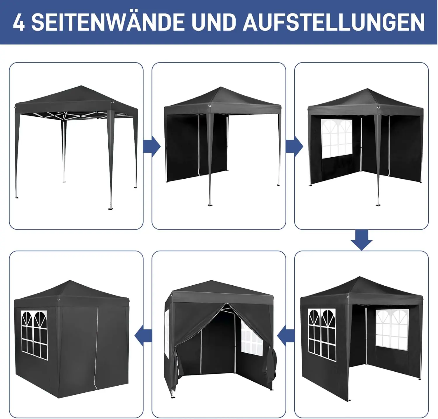 Tonnelle en acier noir 2x2m vue 3