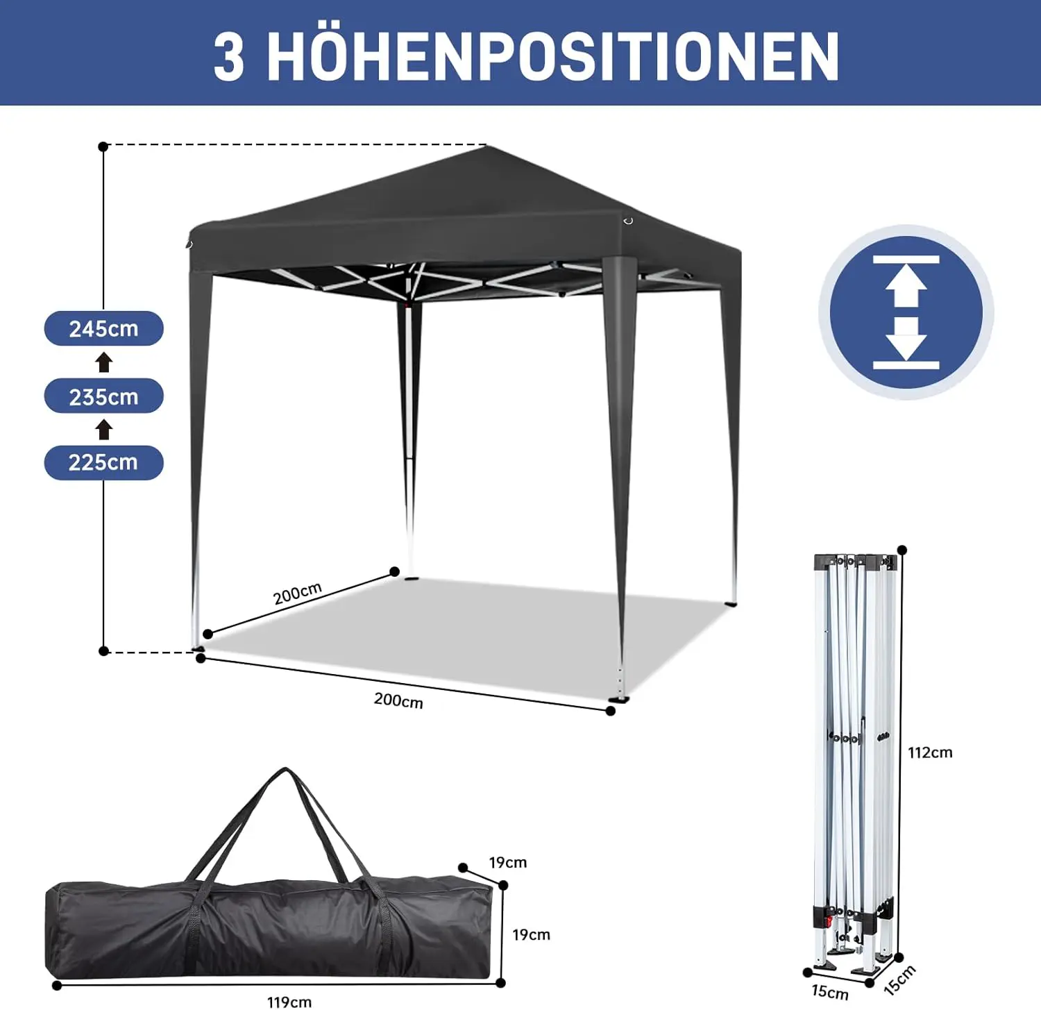 Tonnelle en acier noir 2x2m vue 5