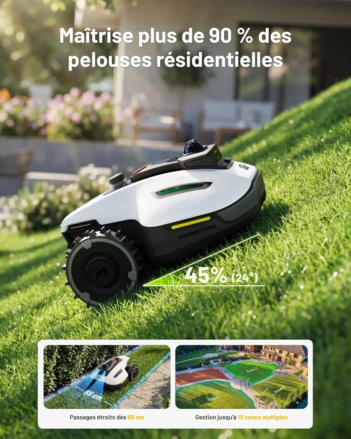 Robot tondeuse blanc vue 9