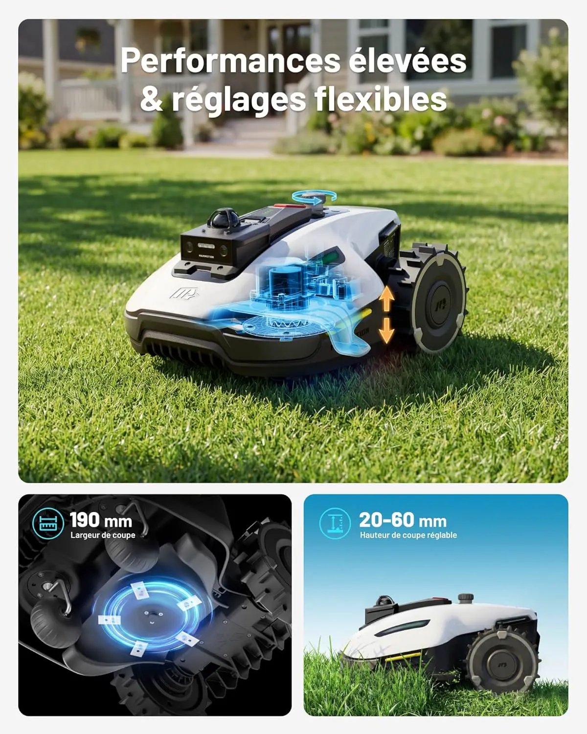 Robot tondeuse blanc vue 10