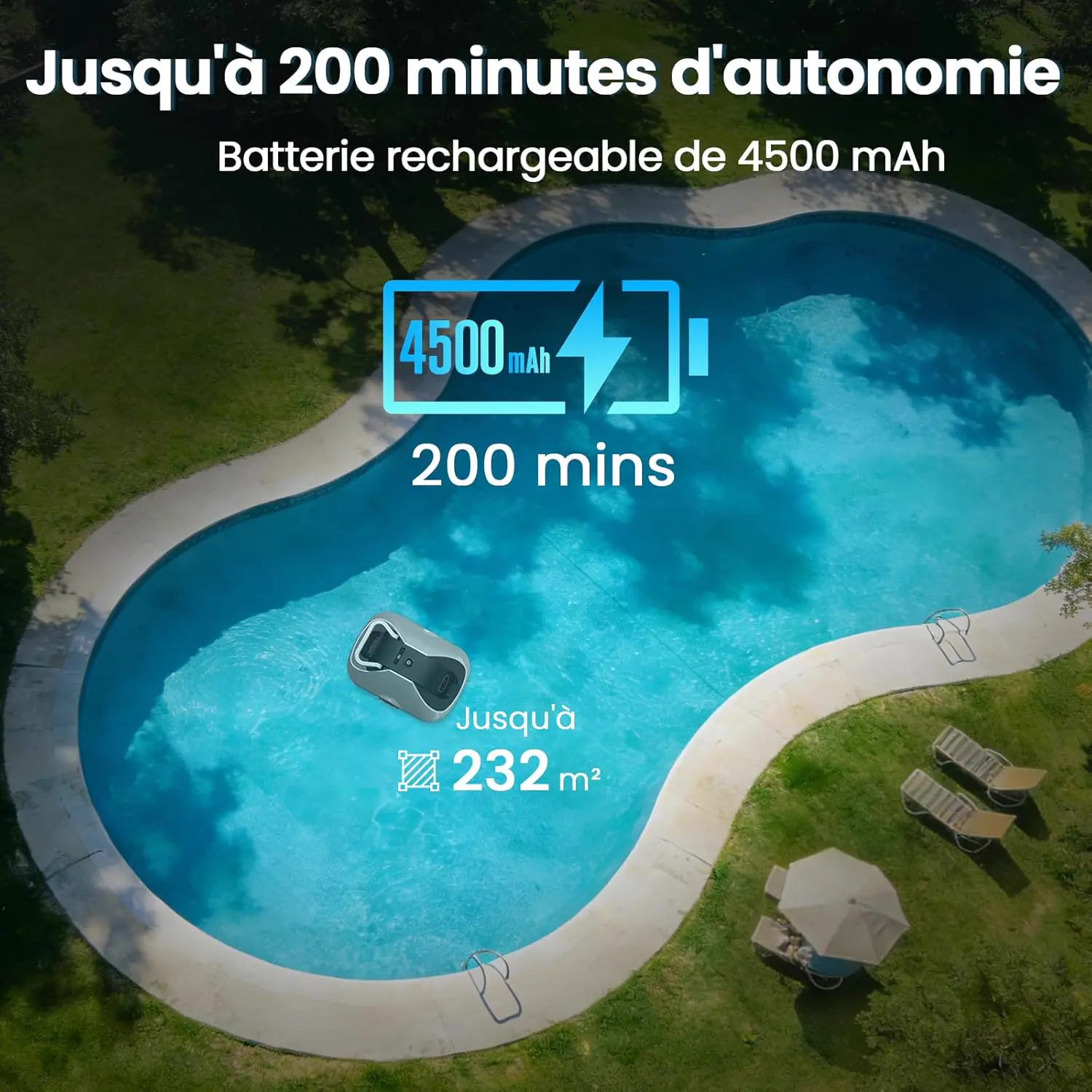 Robot piscine sable 232 m² vue 3