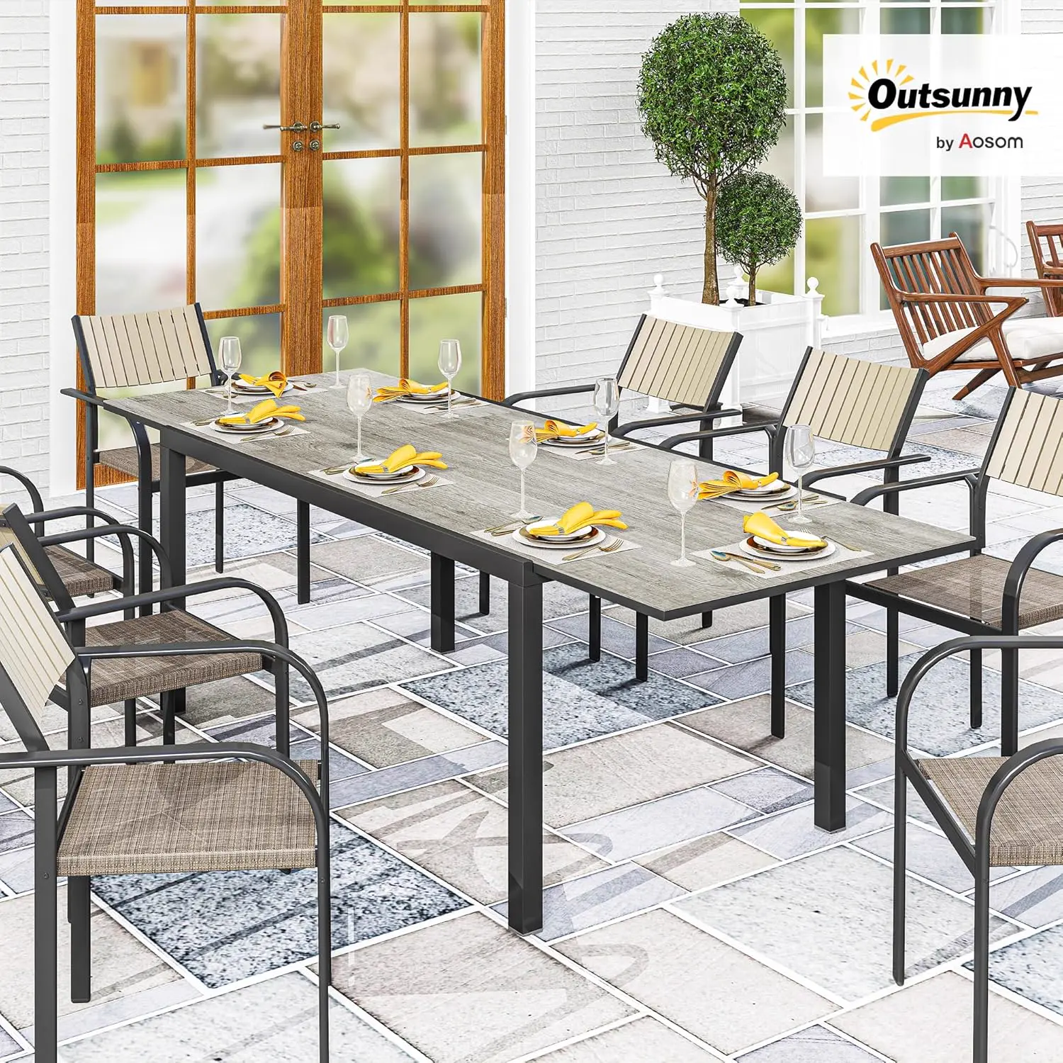 Table de jardin 8 places en acier gris 90 x 74 cm vue 2