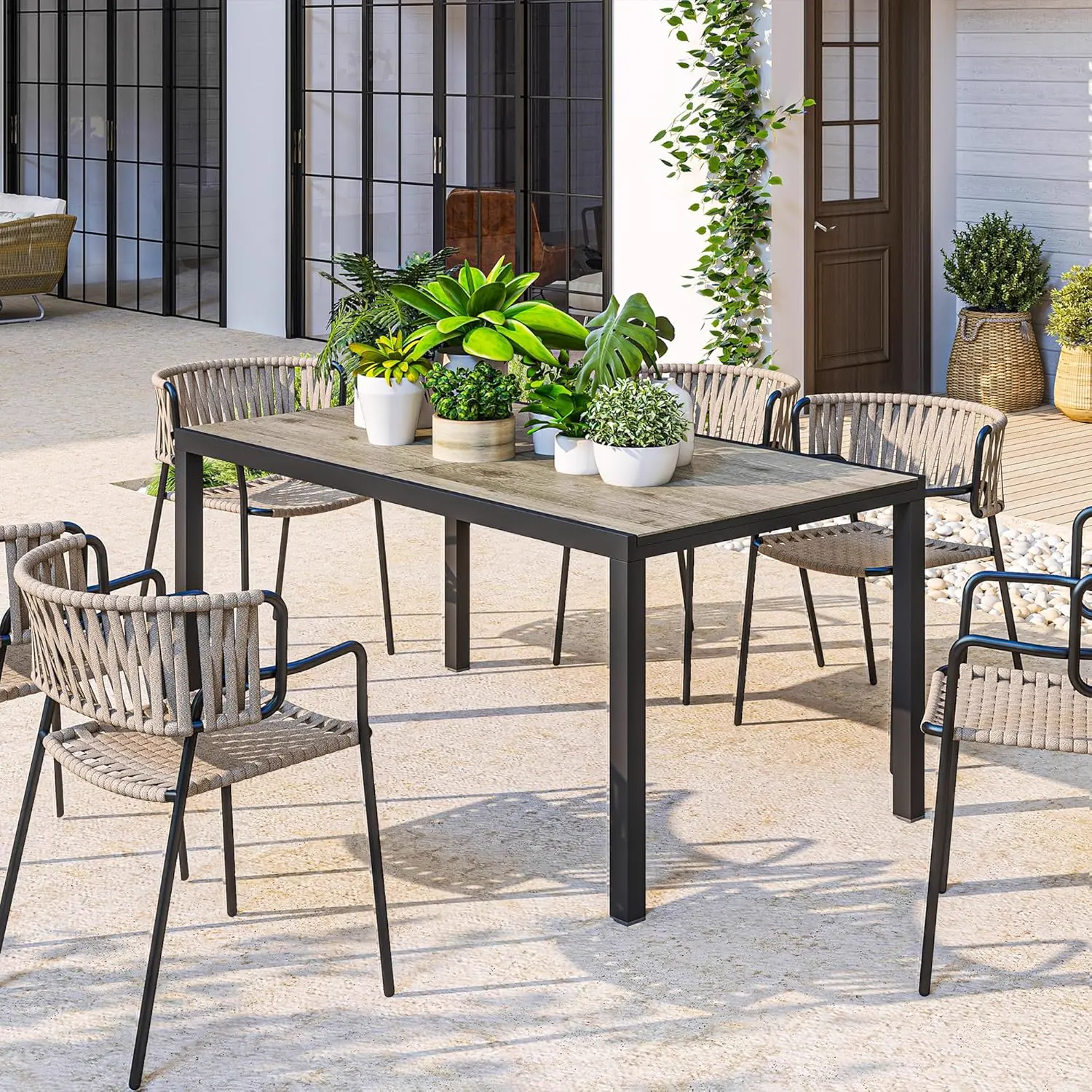 Table de jardin 8 places en acier gris 90 x 74 cm vue 6