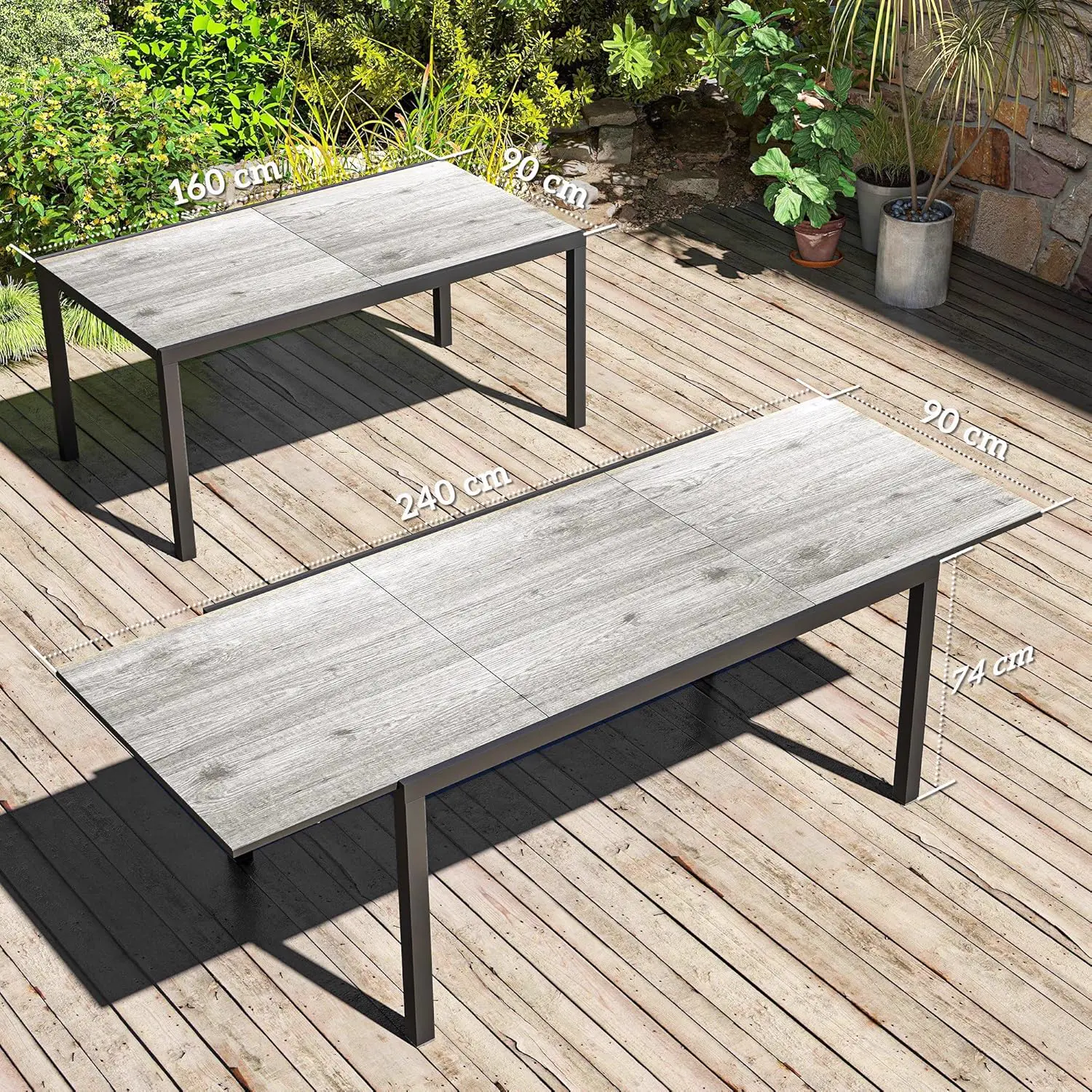 Table de jardin 8 places en acier gris 90 x 74 cm vue 7