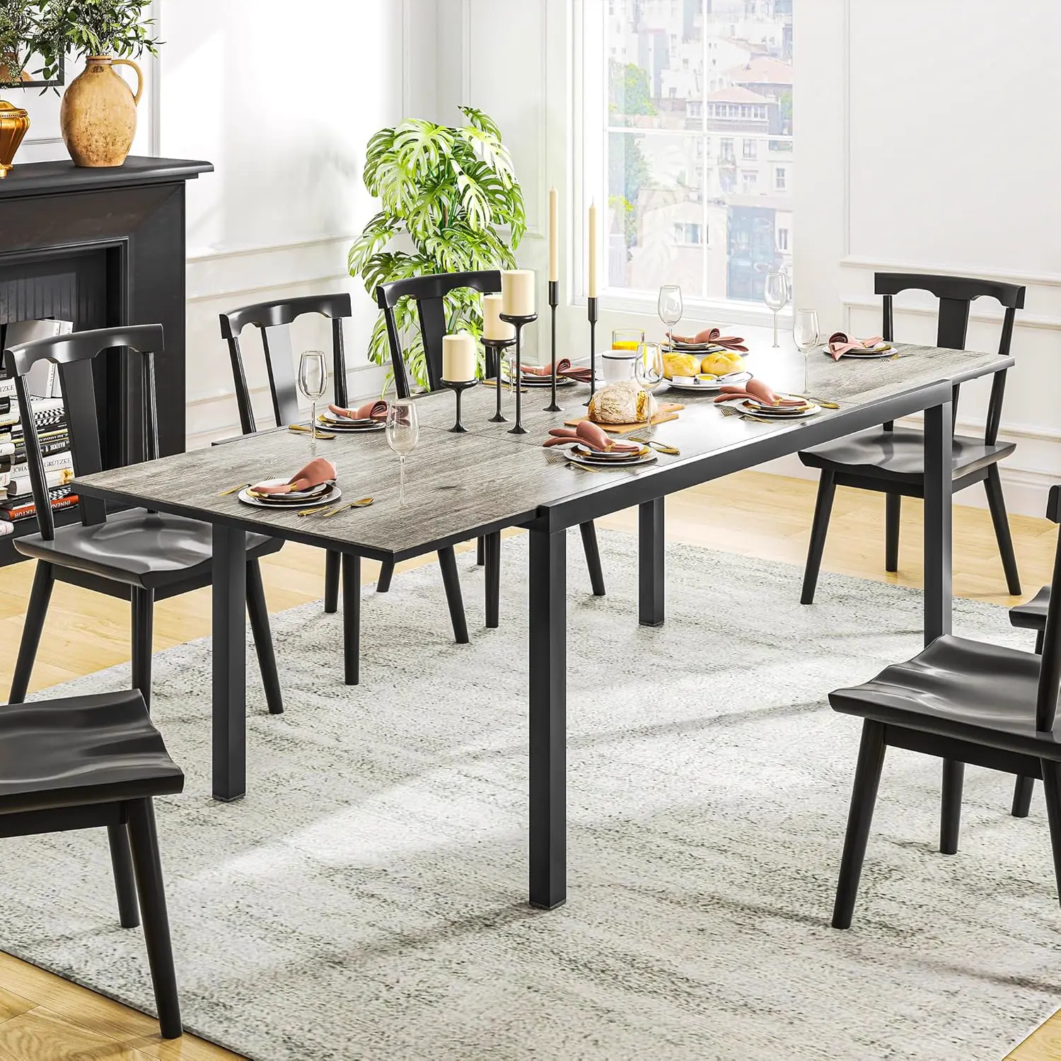 Table de jardin 8 places en acier gris 90 x 74 cm vue 8