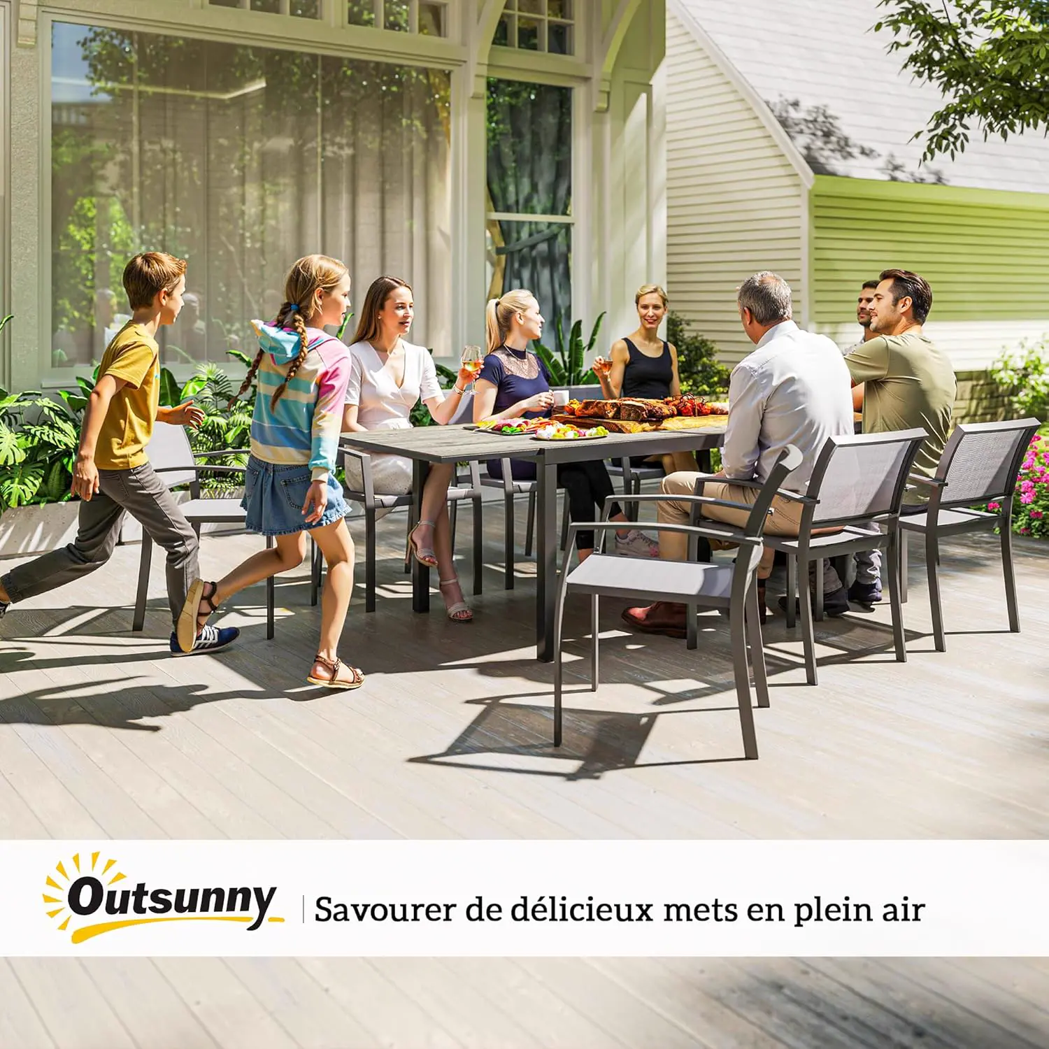 Table de jardin 8 places en acier gris 90 x 74 cm vue 9
