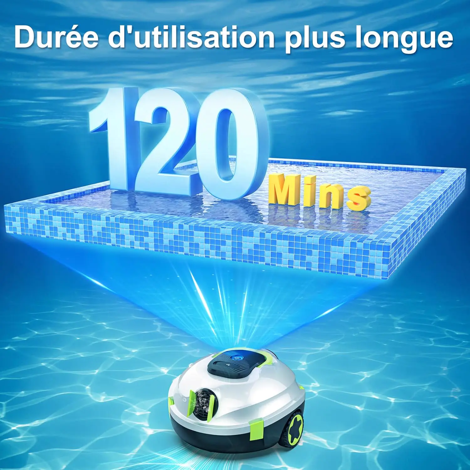 Robot piscine blanc 110 m² vue 3
