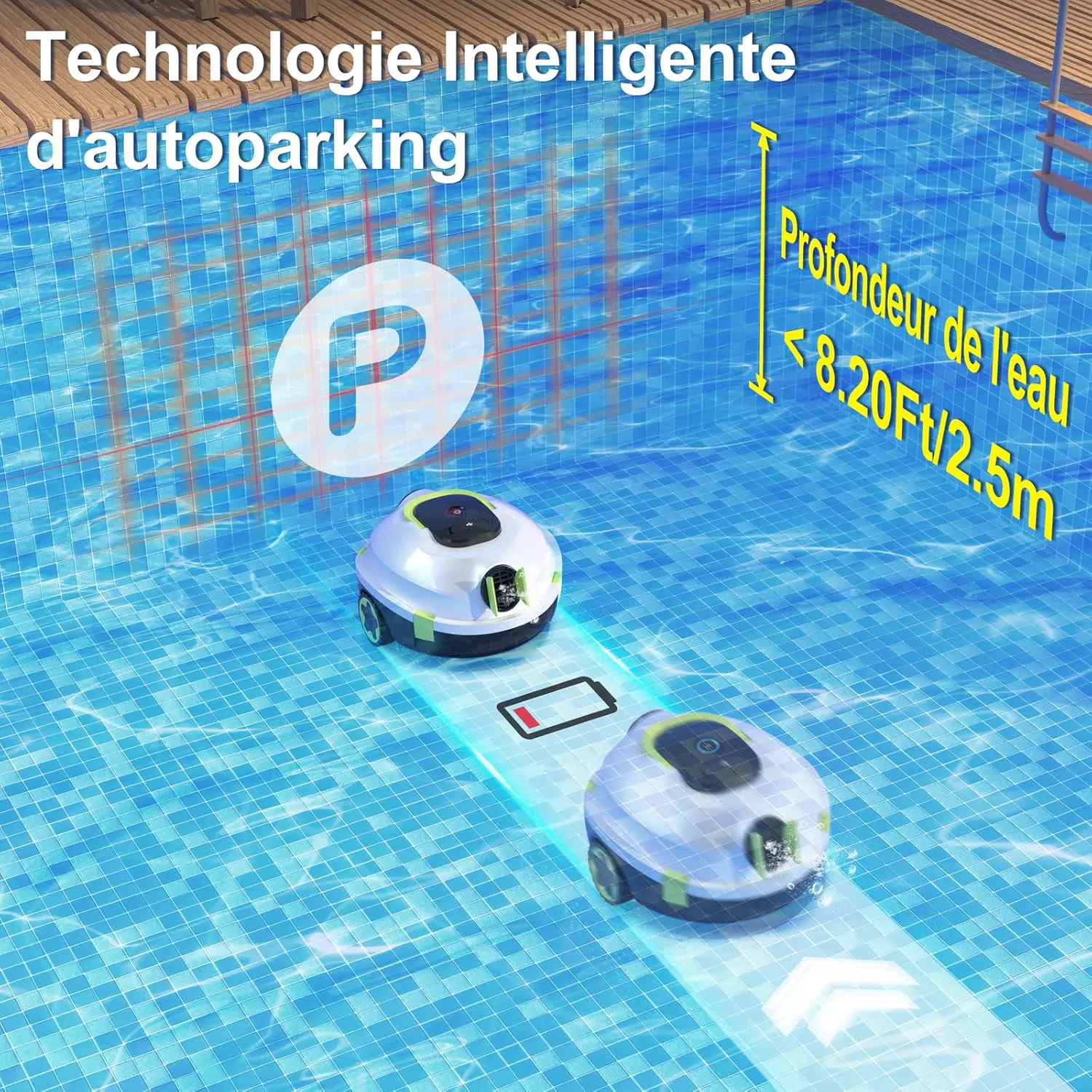 Robot piscine blanc 110 m² vue 4