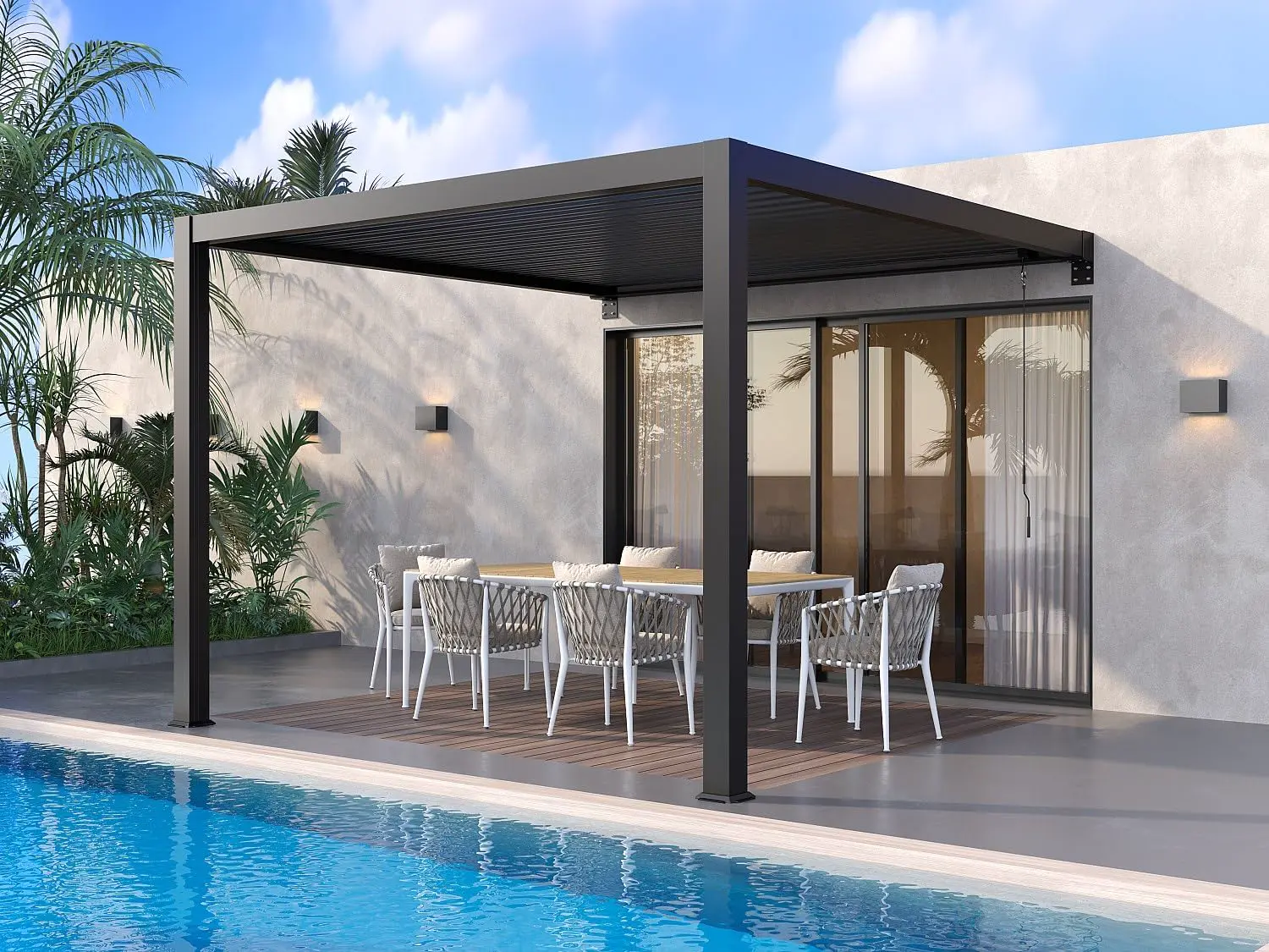 Pergola en aluminium anthracite 9,36 m² adossée vue 3