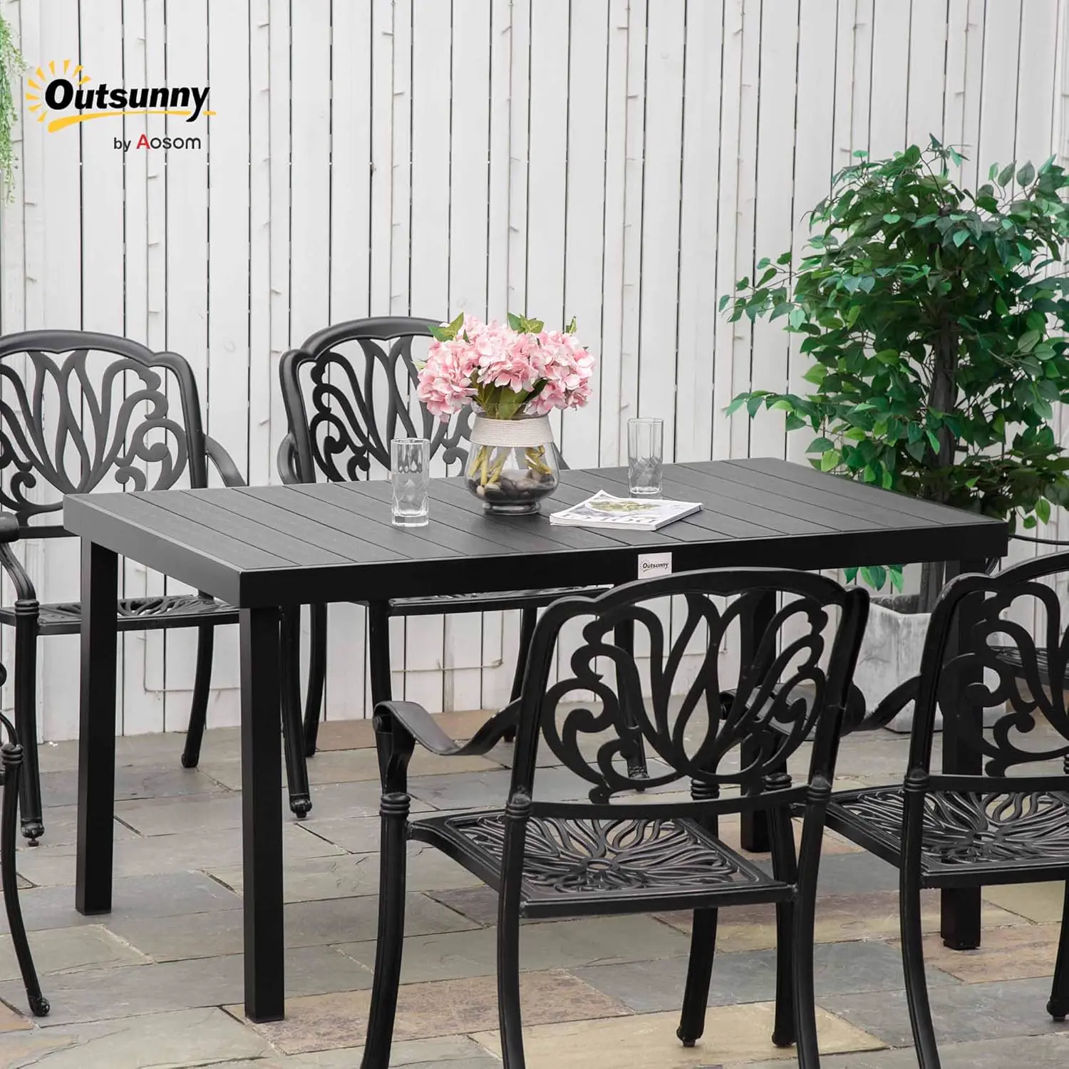Table de jardin 6 places en aluminium noir 90 x 74 cm vue 2