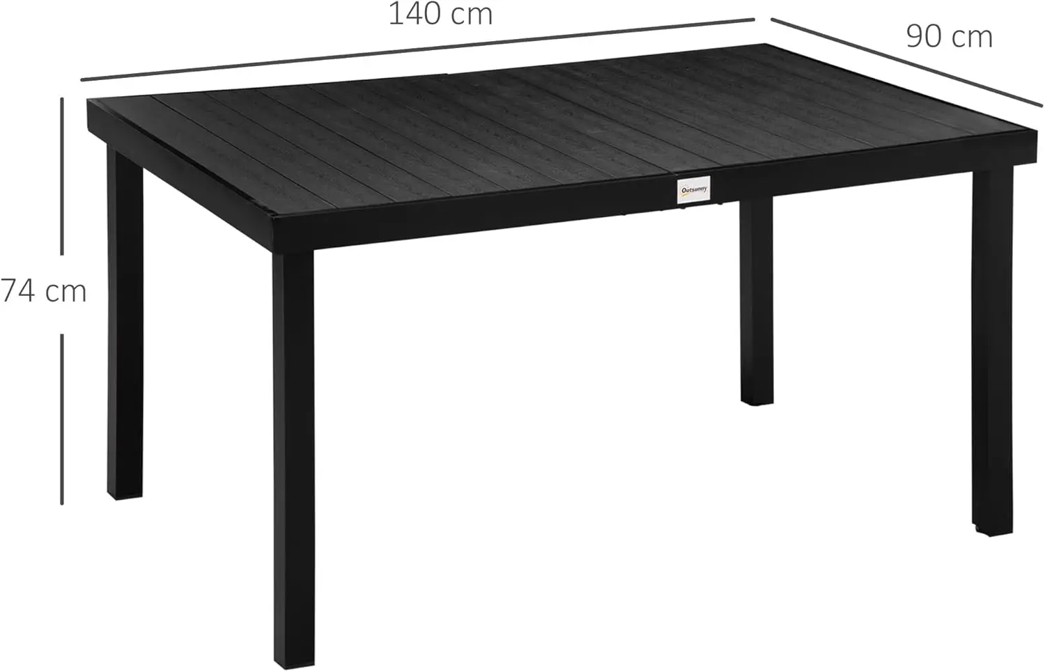 Table de jardin 6 places en aluminium noir 90 x 74 cm vue 3