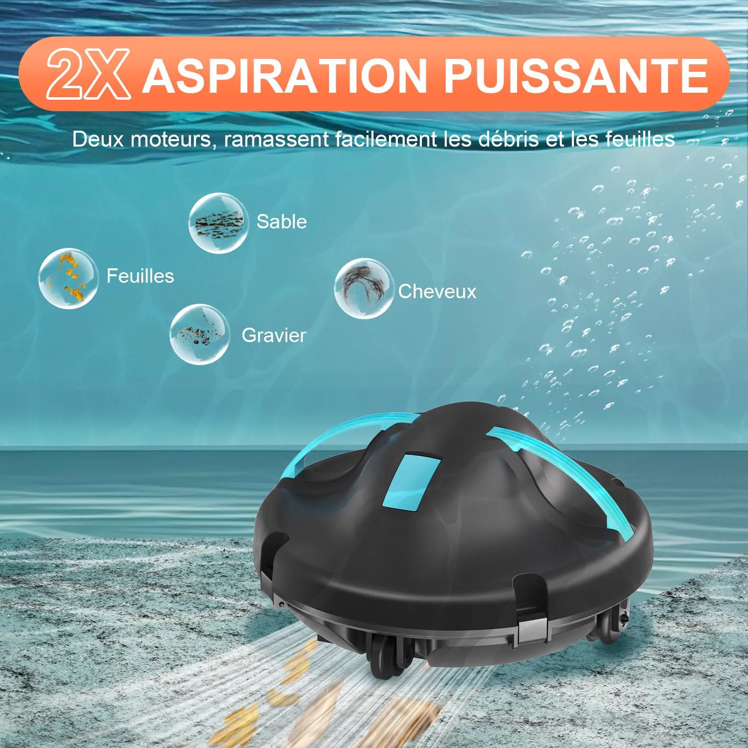 Robot piscine bleu 102 m² vue 3
