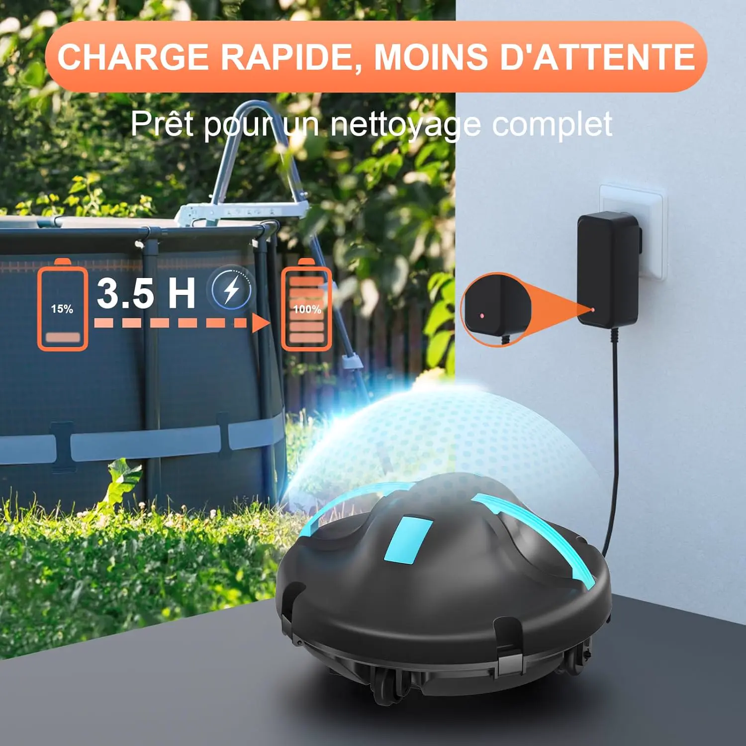 Robot piscine bleu 102 m² vue 5