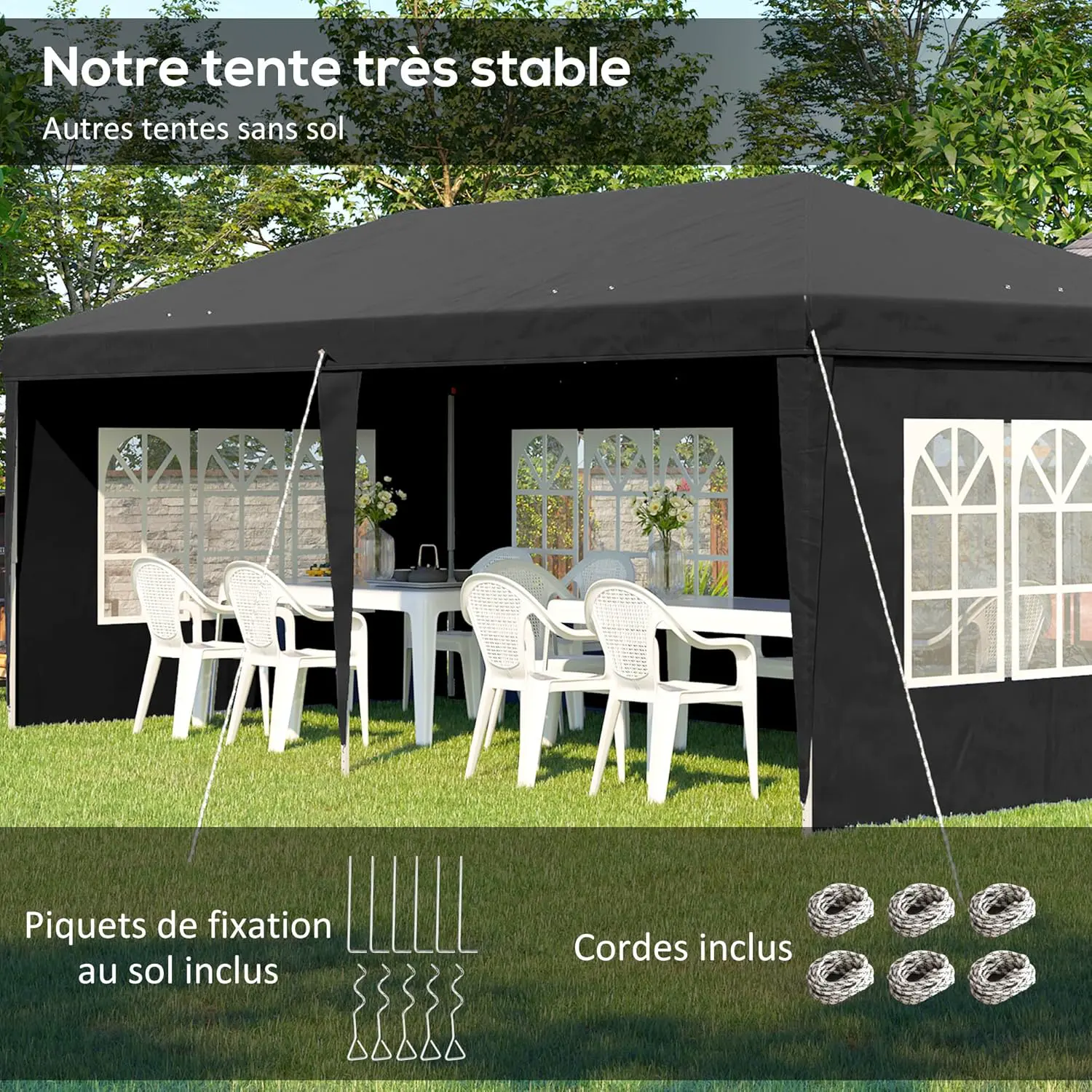 Tonnelle en acier noir 3x6 vue 4