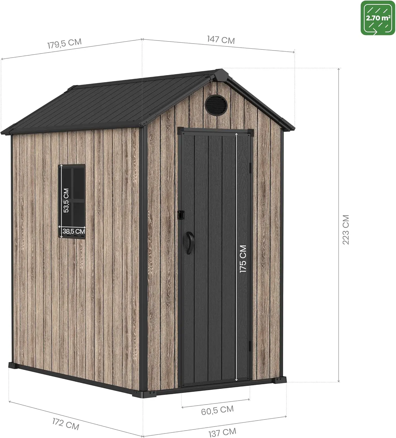 Abri de jardin en résine en résine marron 2,70 m² vue 4