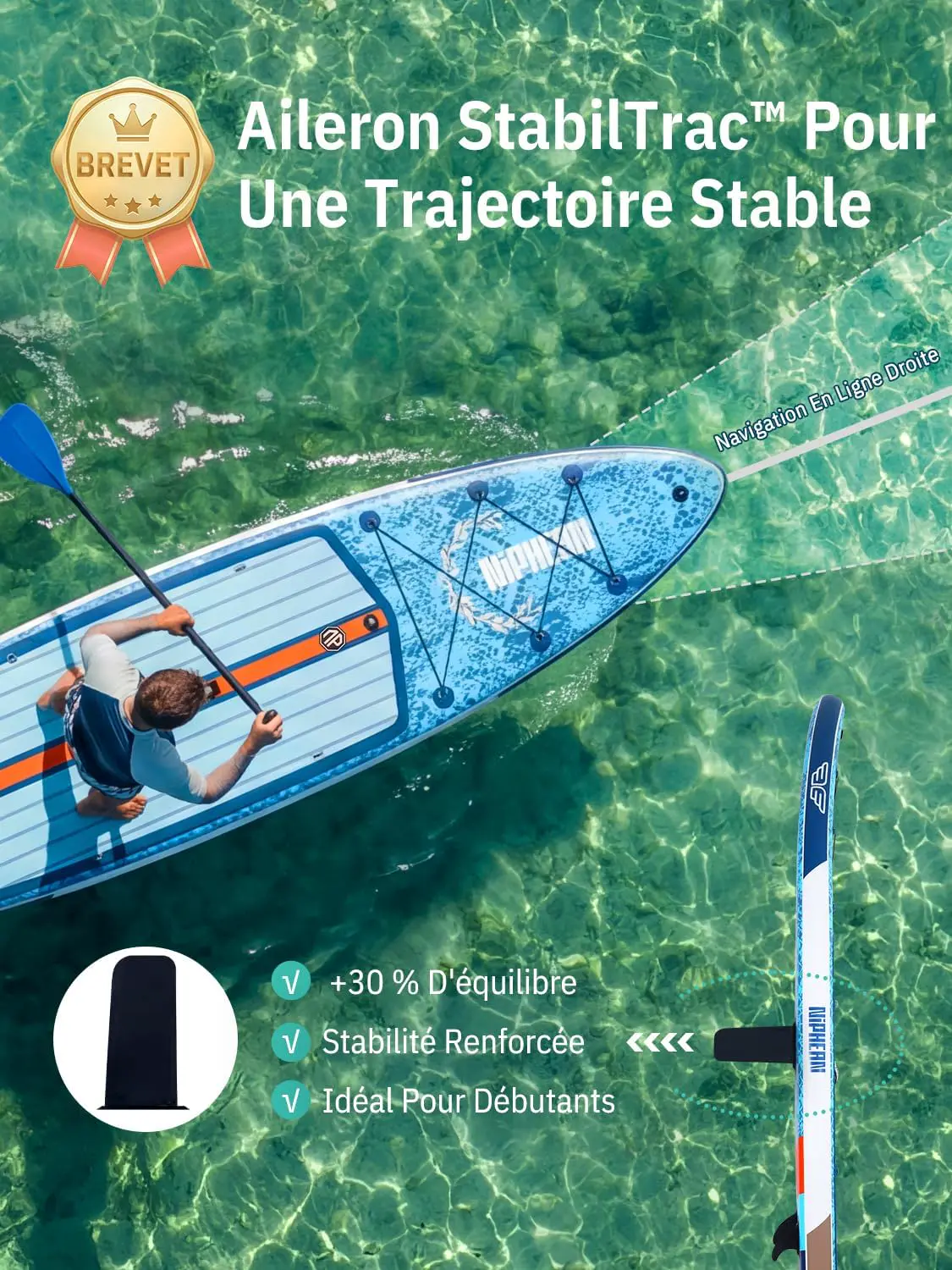 Paddle gonflable 2 places bleu 83X15cm vue 4