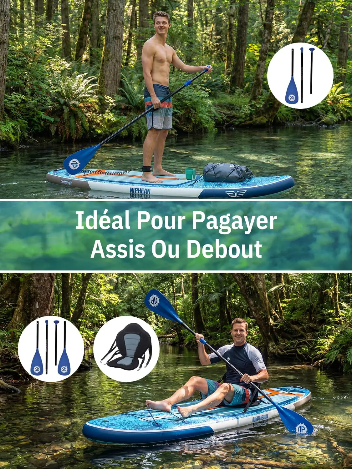 Paddle gonflable 2 places bleu 83X15cm vue 7