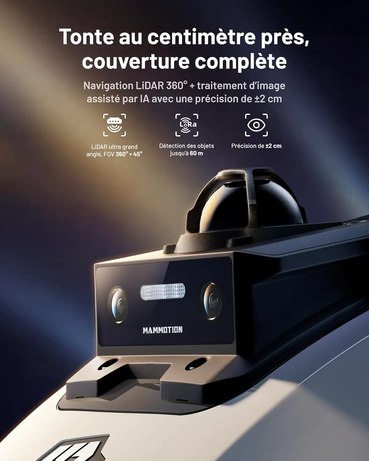 Robot tondeuse blanc vue 3