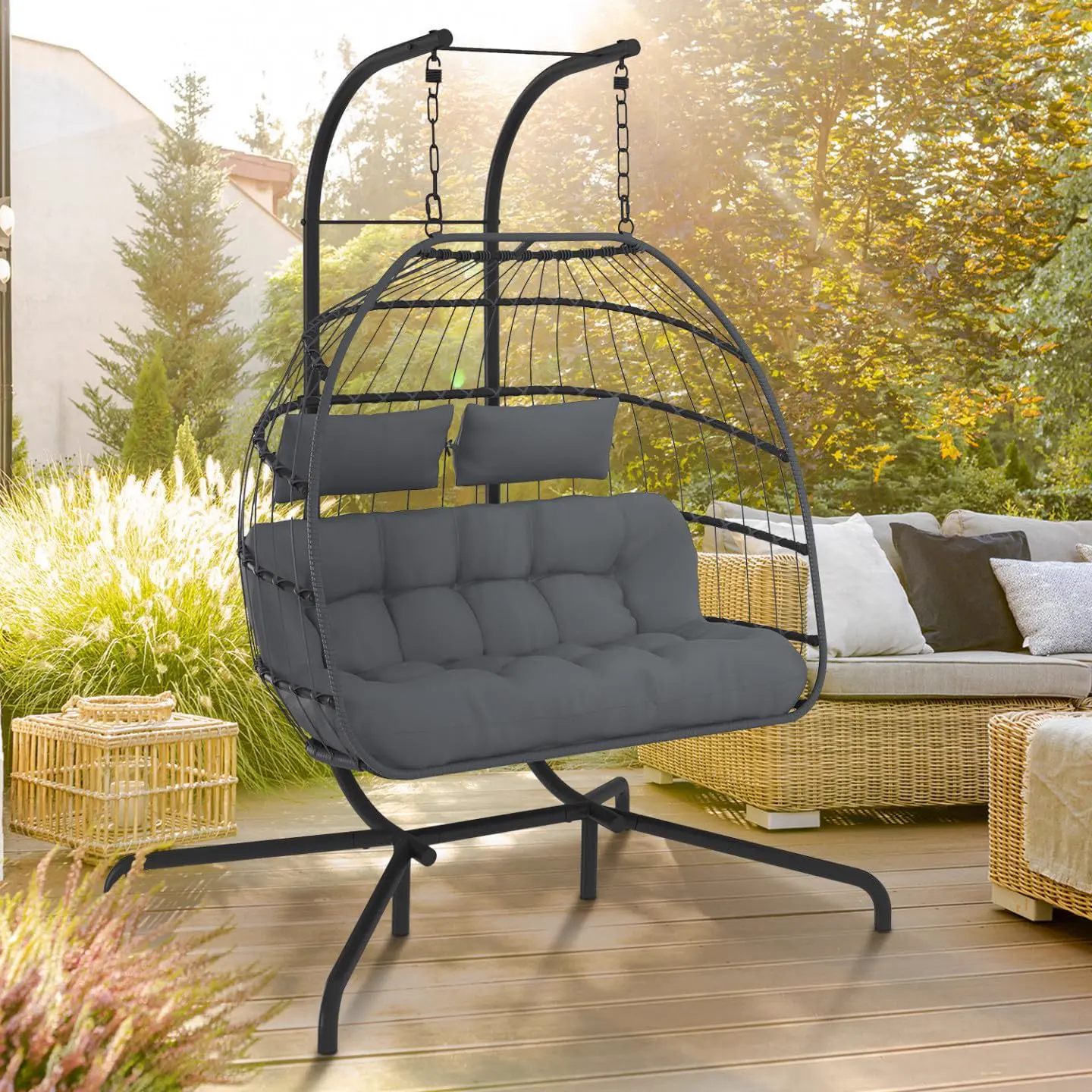 Fauteuils suspendus 2 places en acier gris vue 2