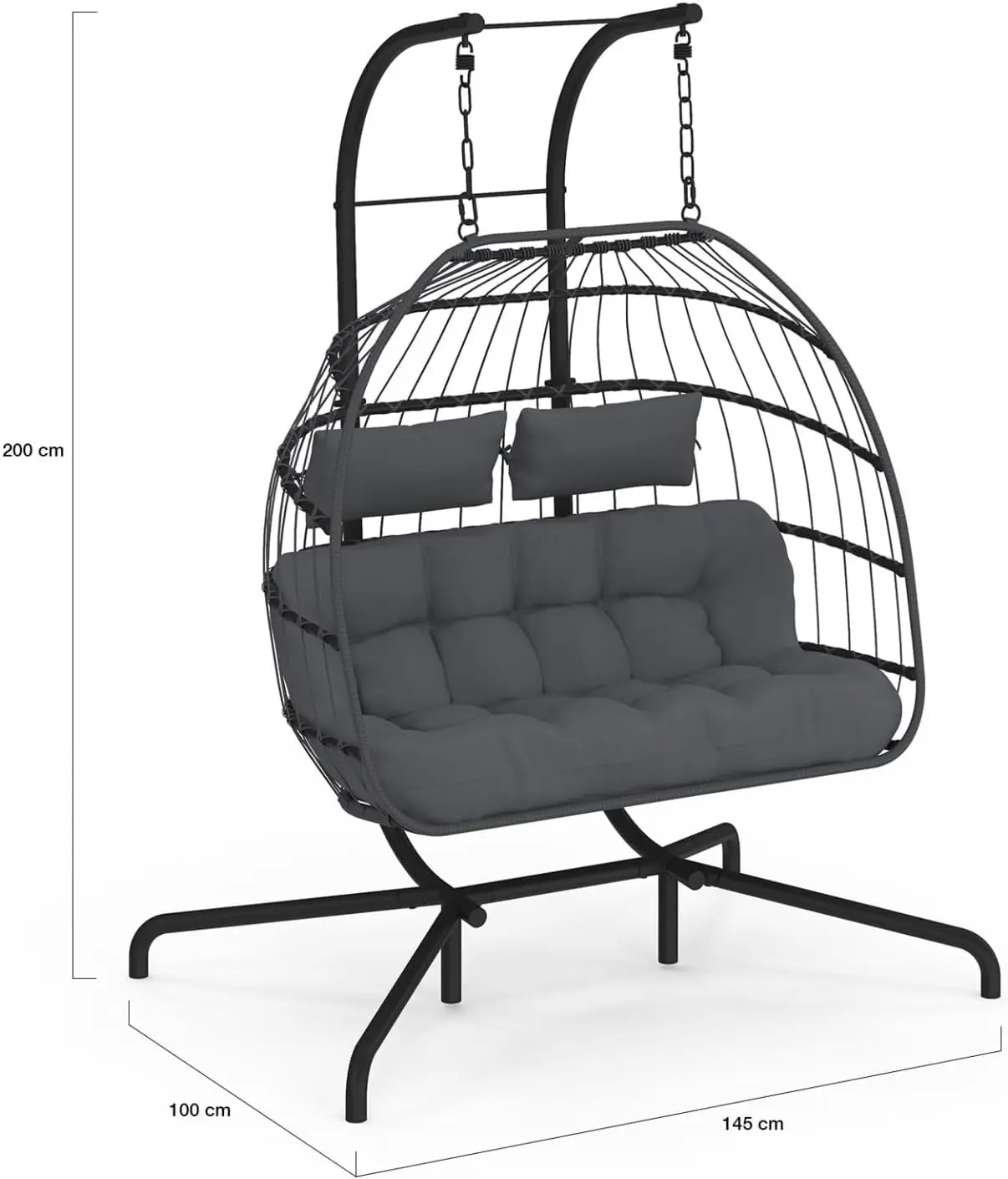 Fauteuils suspendus 2 places en acier gris vue 3