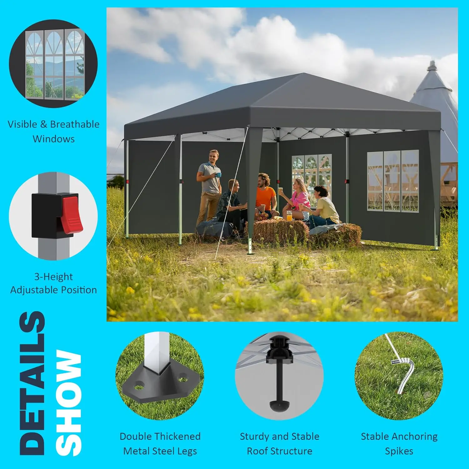 Tonnelle en acier anthracite 3x6m vue 3