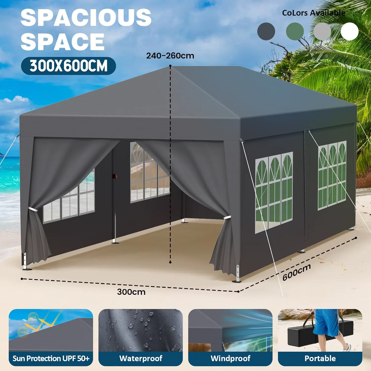 Tonnelle en acier anthracite 3x6m vue 5