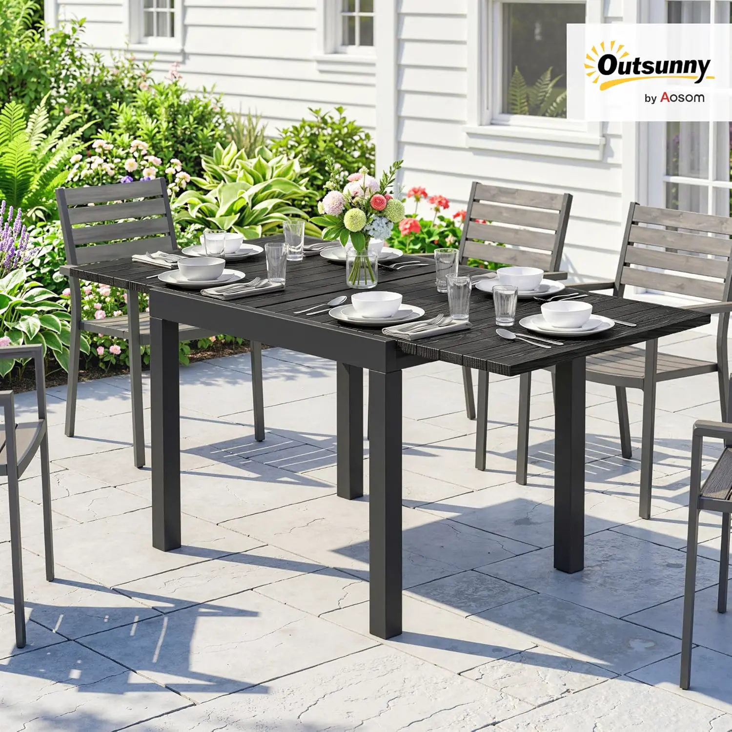 Table de jardin 4 places en aluminium noir 160 x 75 cm vue 2