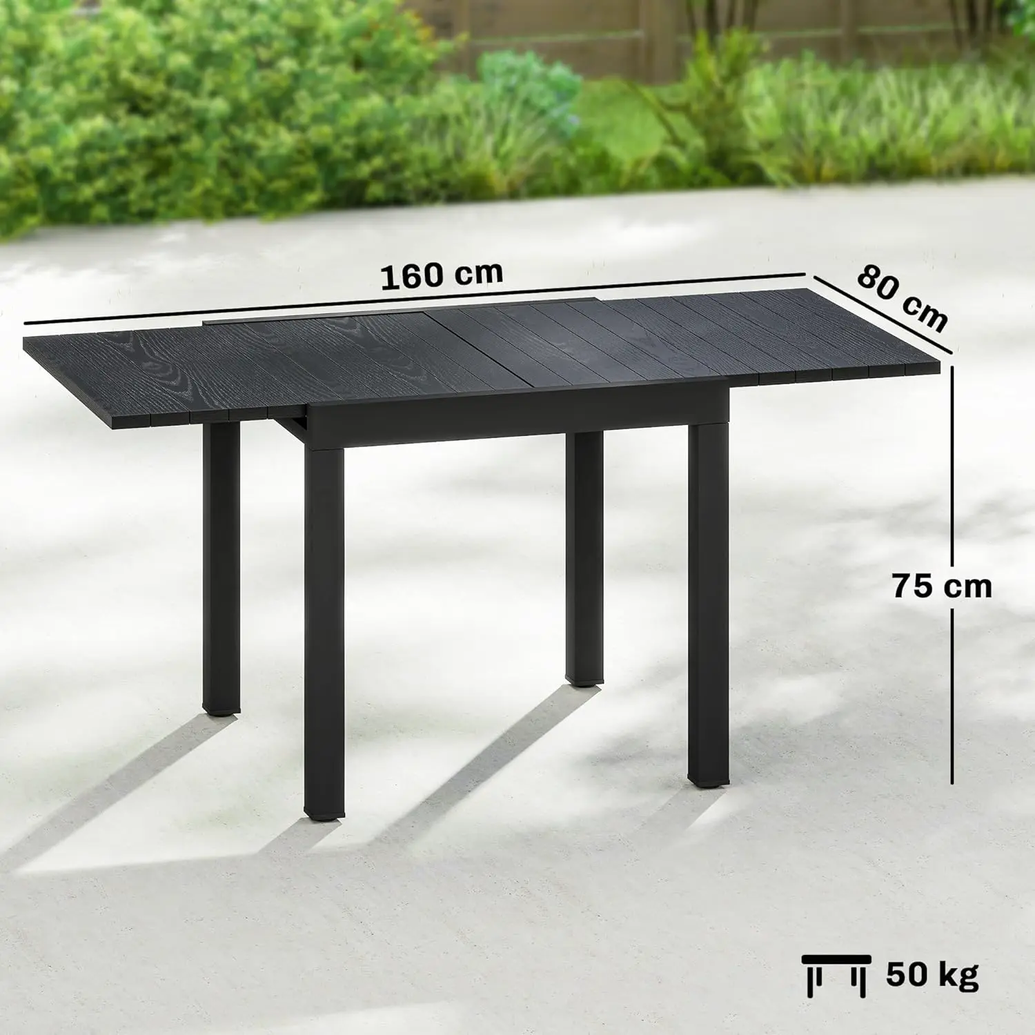 Table de jardin 4 places en aluminium noir 160 x 75 cm vue 3
