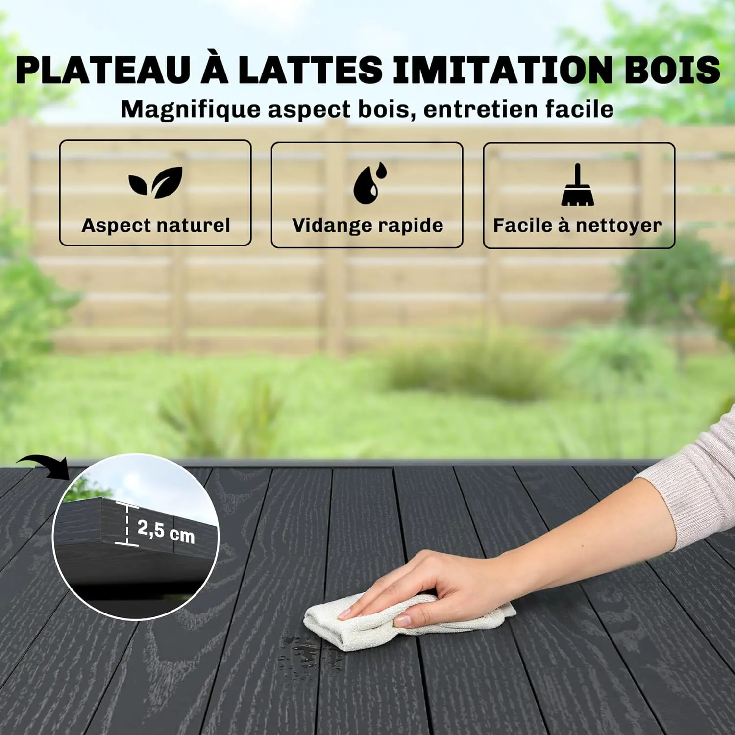 Table de jardin 4 places en aluminium noir 160 x 75 cm vue 6