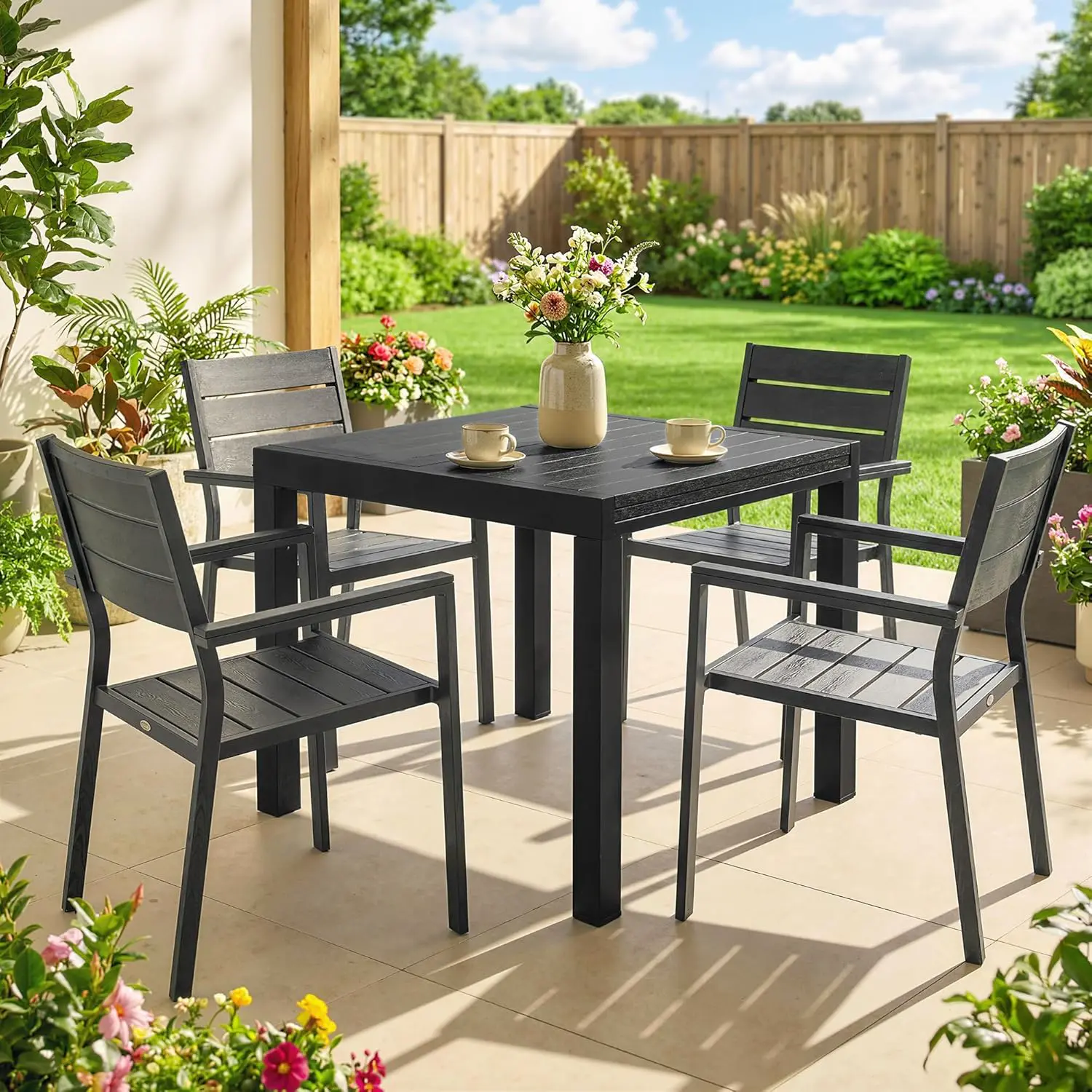 Table de jardin 4 places en aluminium noir 160 x 75 cm vue 8
