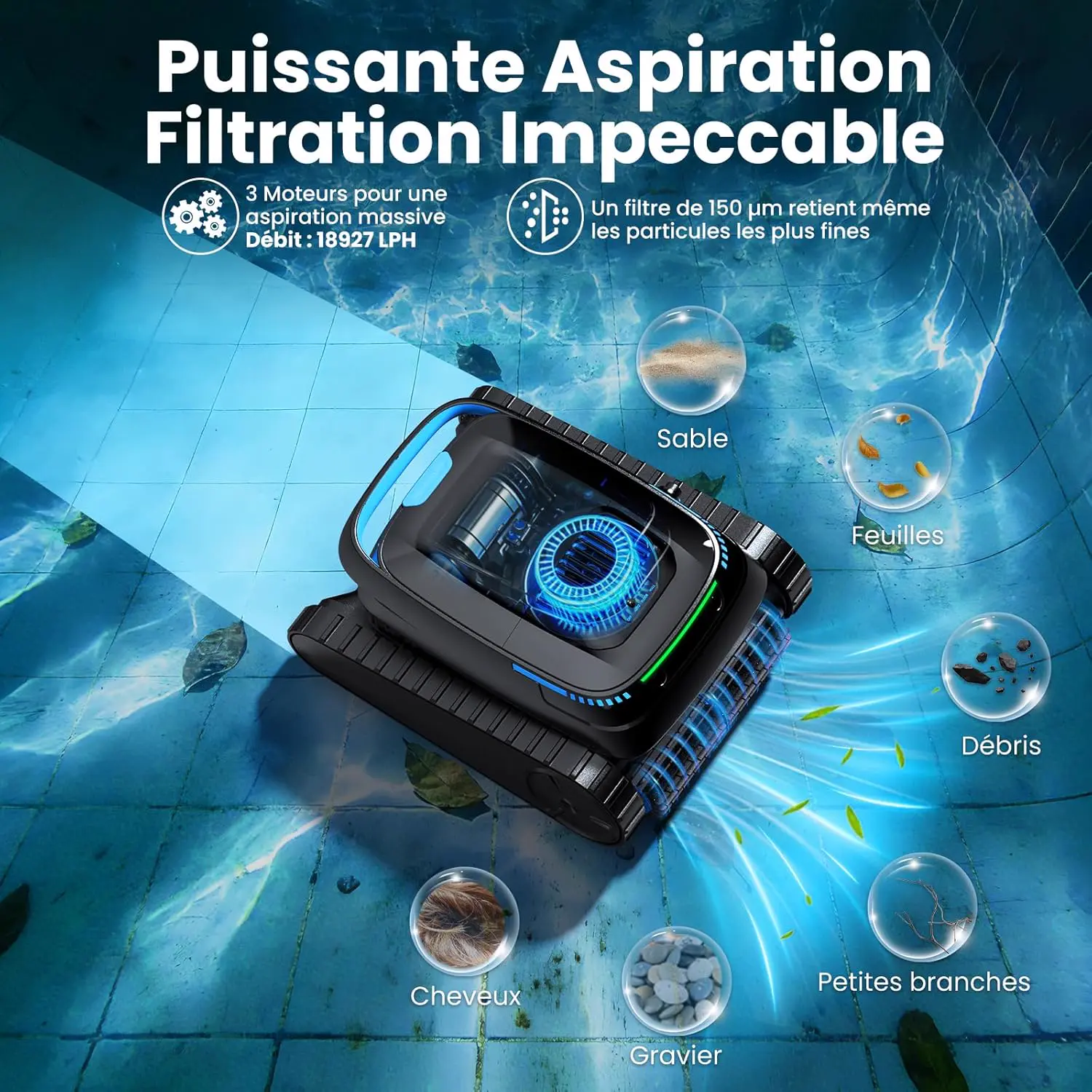 Robot piscine sable 170 m² vue 4
