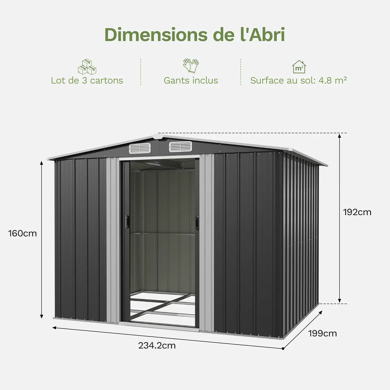 Abri de jardin en métal en acier noir 234x199 cm vue 6