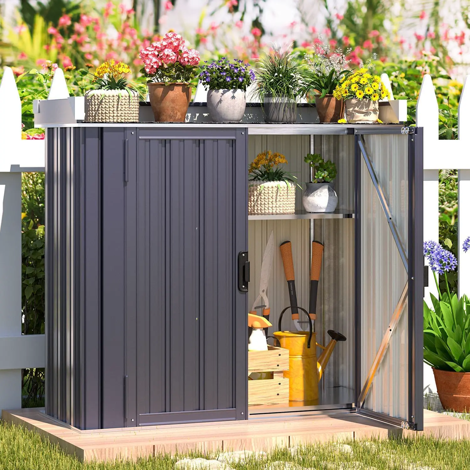 Abri de jardin en métal en métal gris vue 2