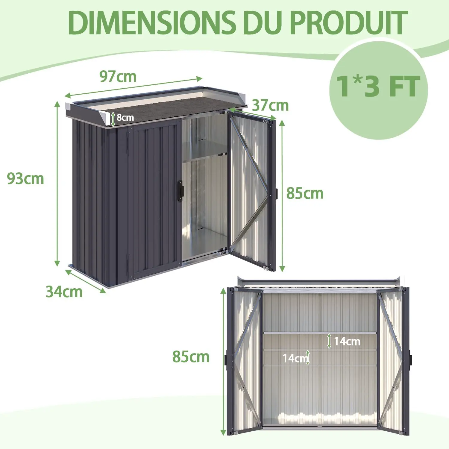 Abri de jardin en métal en métal gris vue 4