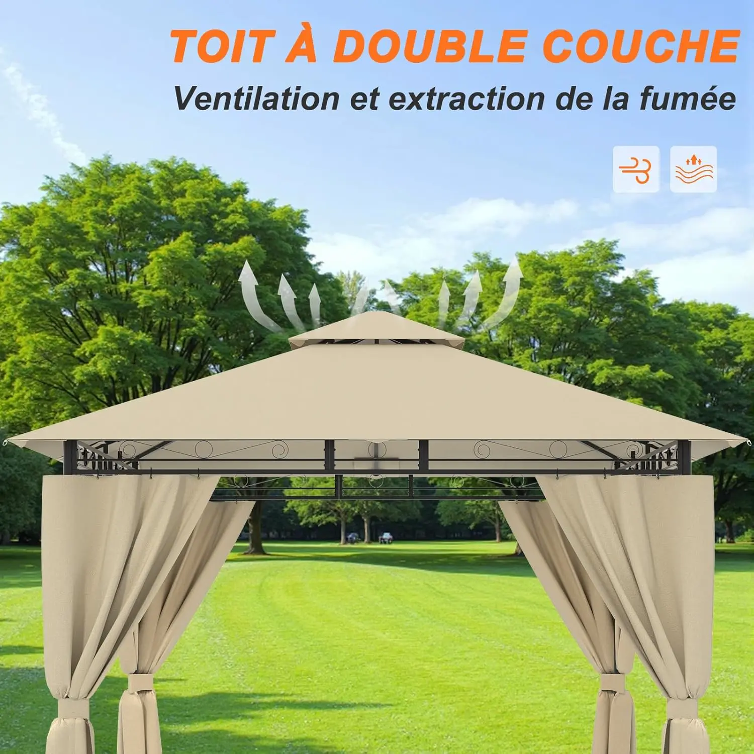Tonnelle en métal beige 3x3m vue 5