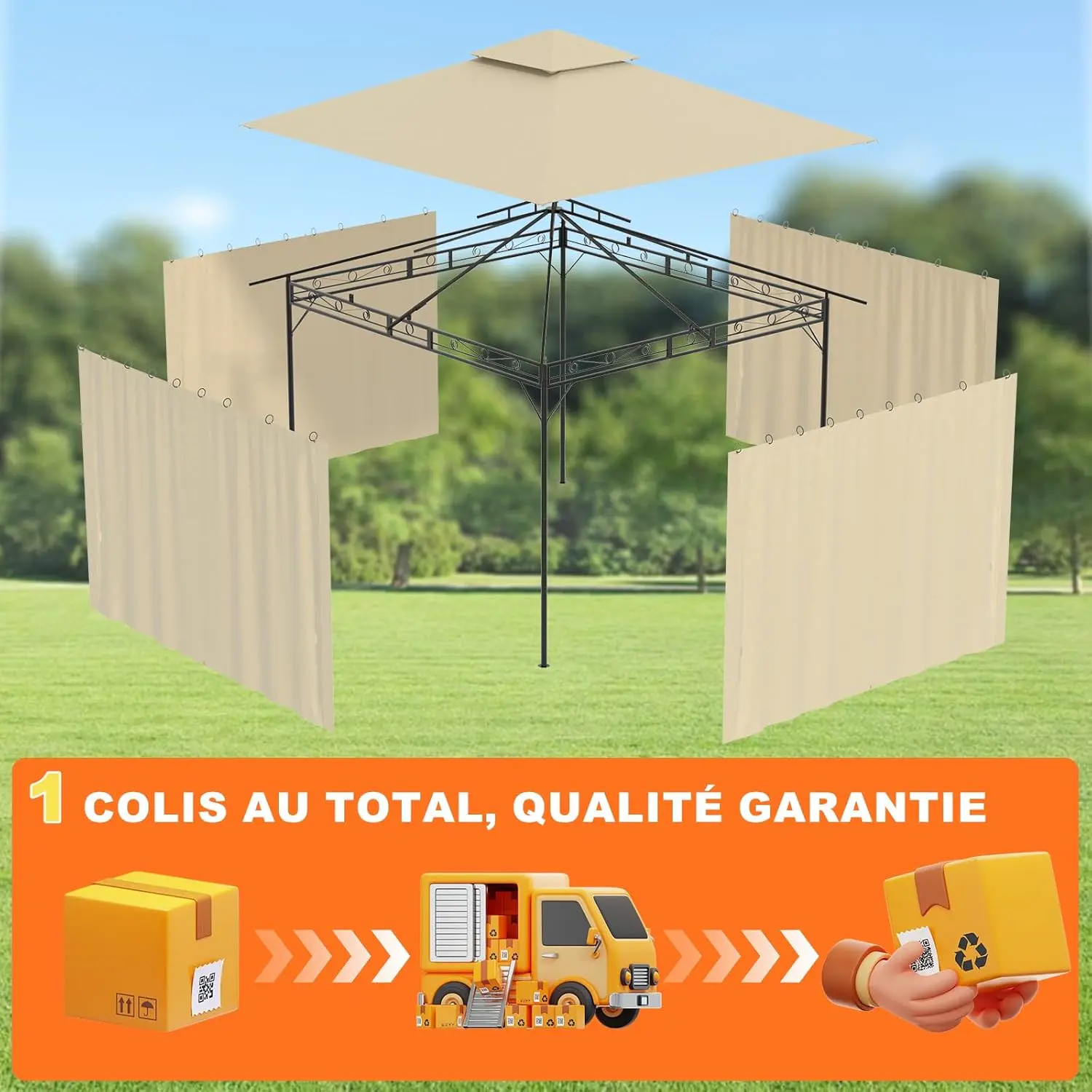 Tonnelle en métal beige 3x3m vue 6