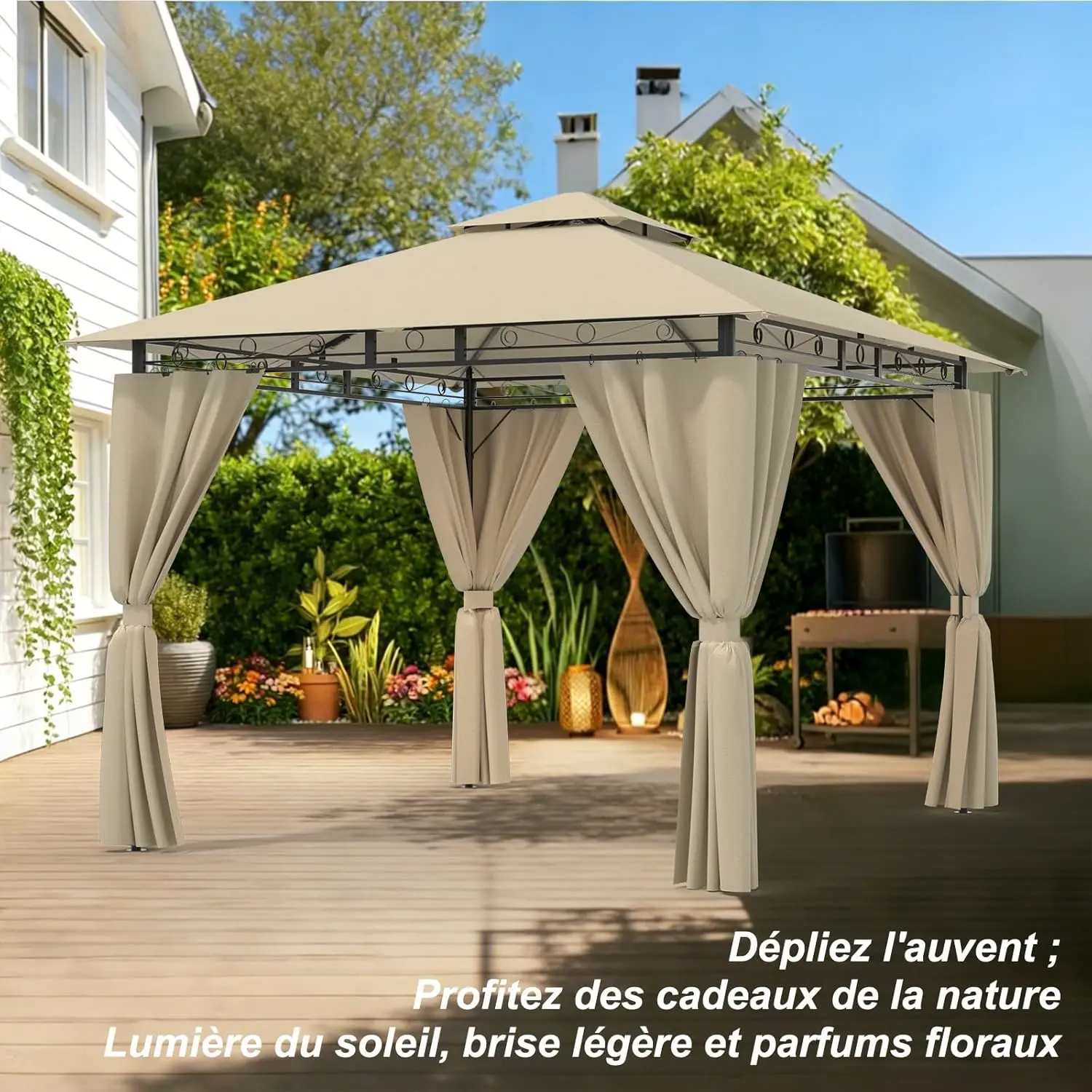 Tonnelle en métal beige 3x3m vue 8