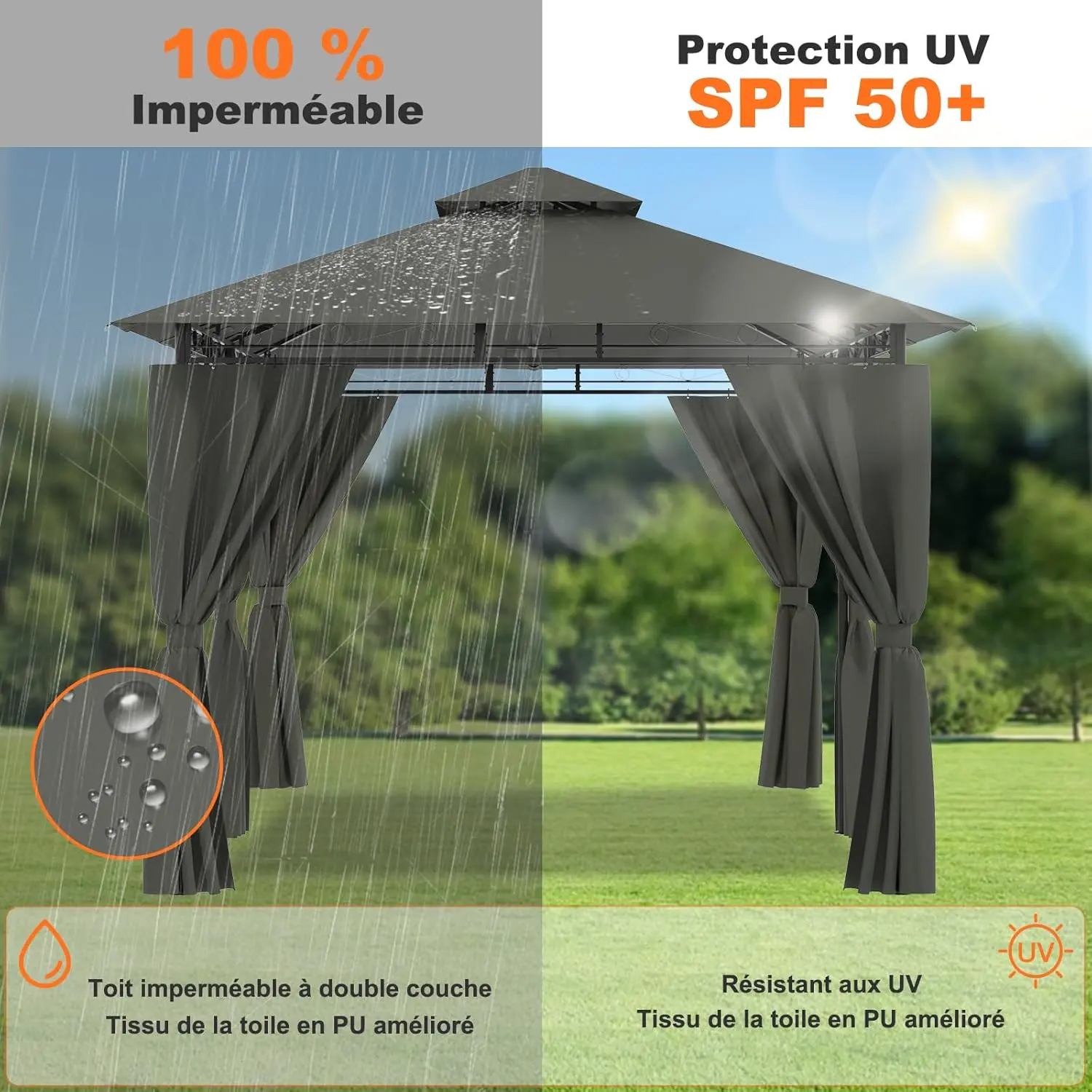 Tonnelle en métal gris 3x4m vue 3