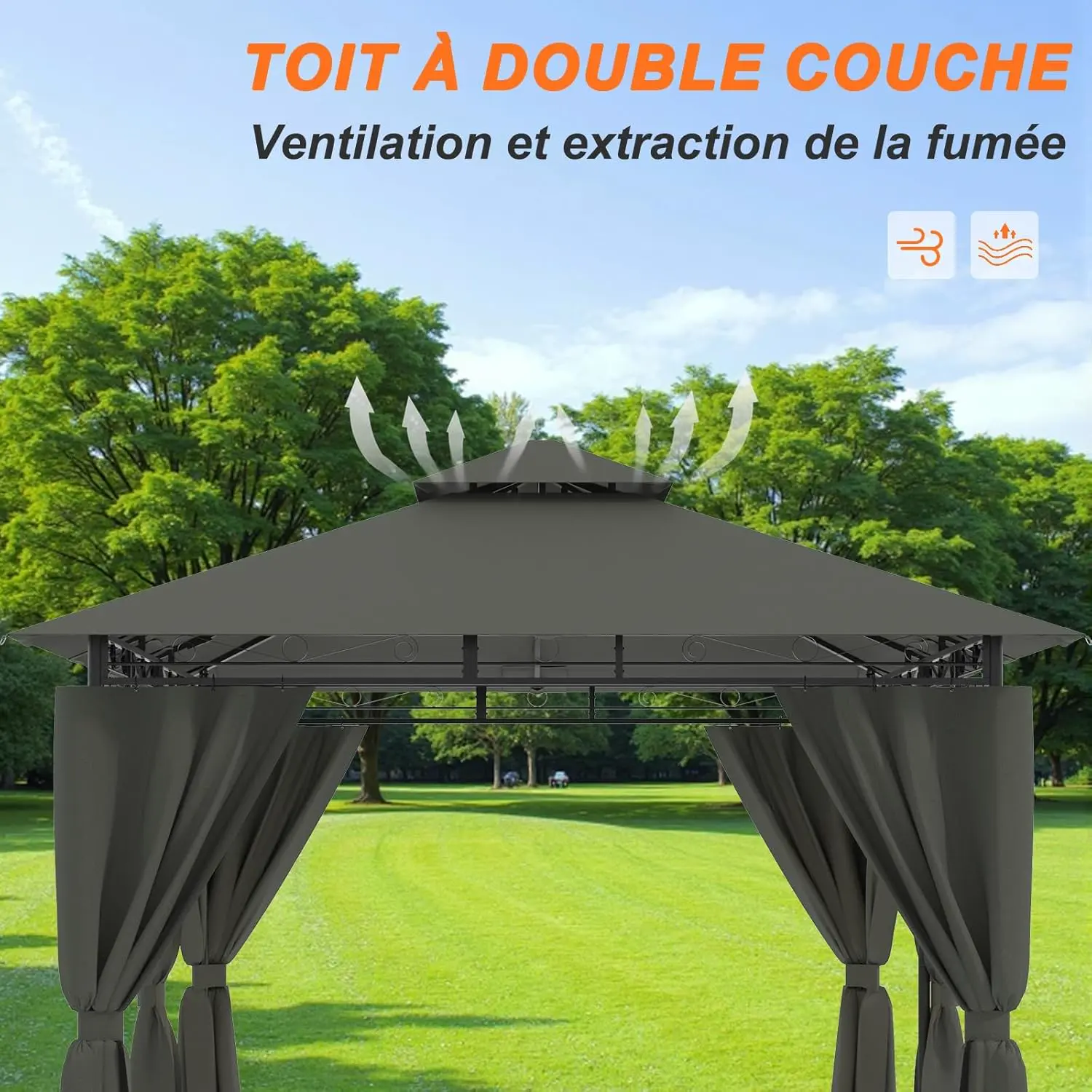 Tonnelle en métal gris 3x4m vue 5