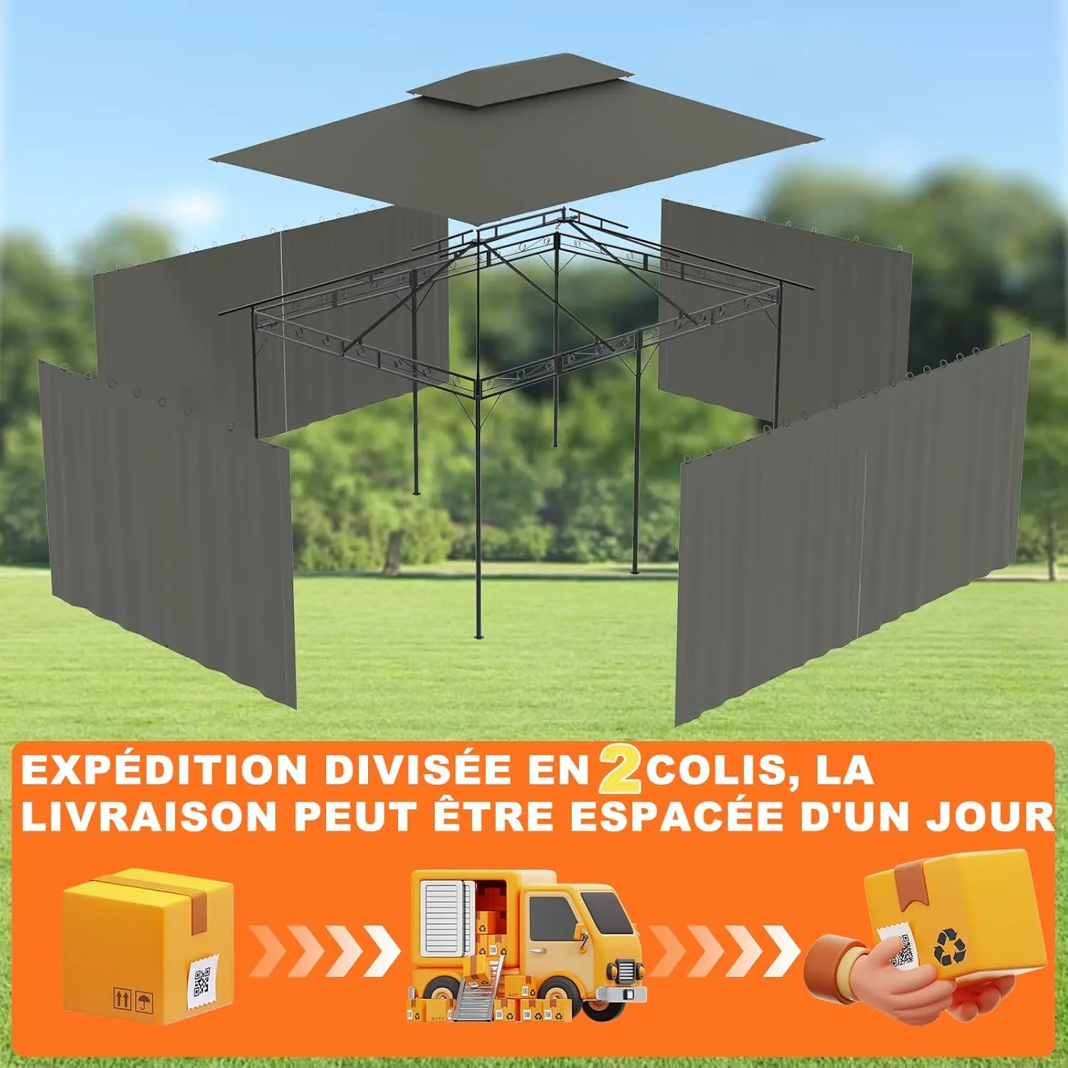 Tonnelle en métal gris 3x4m vue 6
