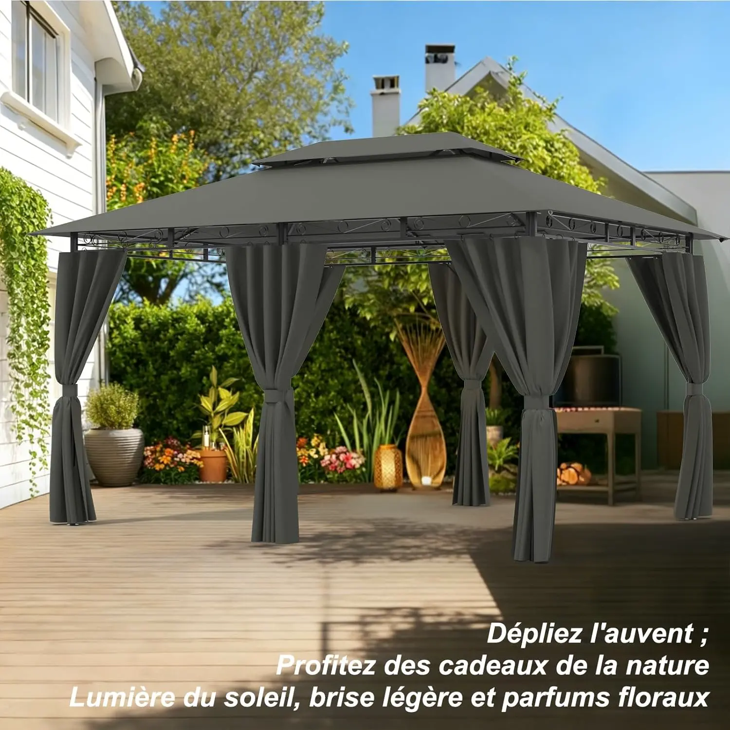 Tonnelle en métal gris 3x4m vue 8